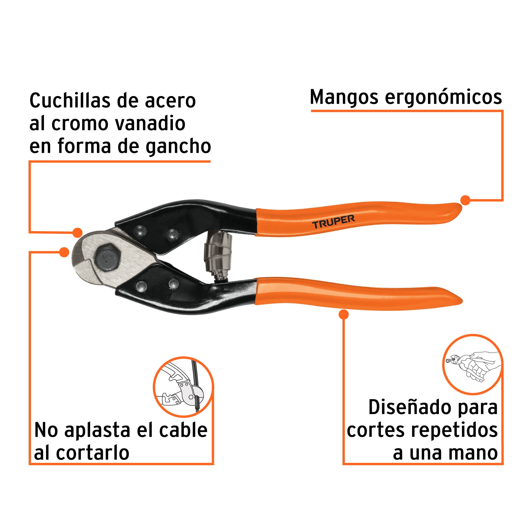 Cortador de 8" de cable y alambre, TRUPER