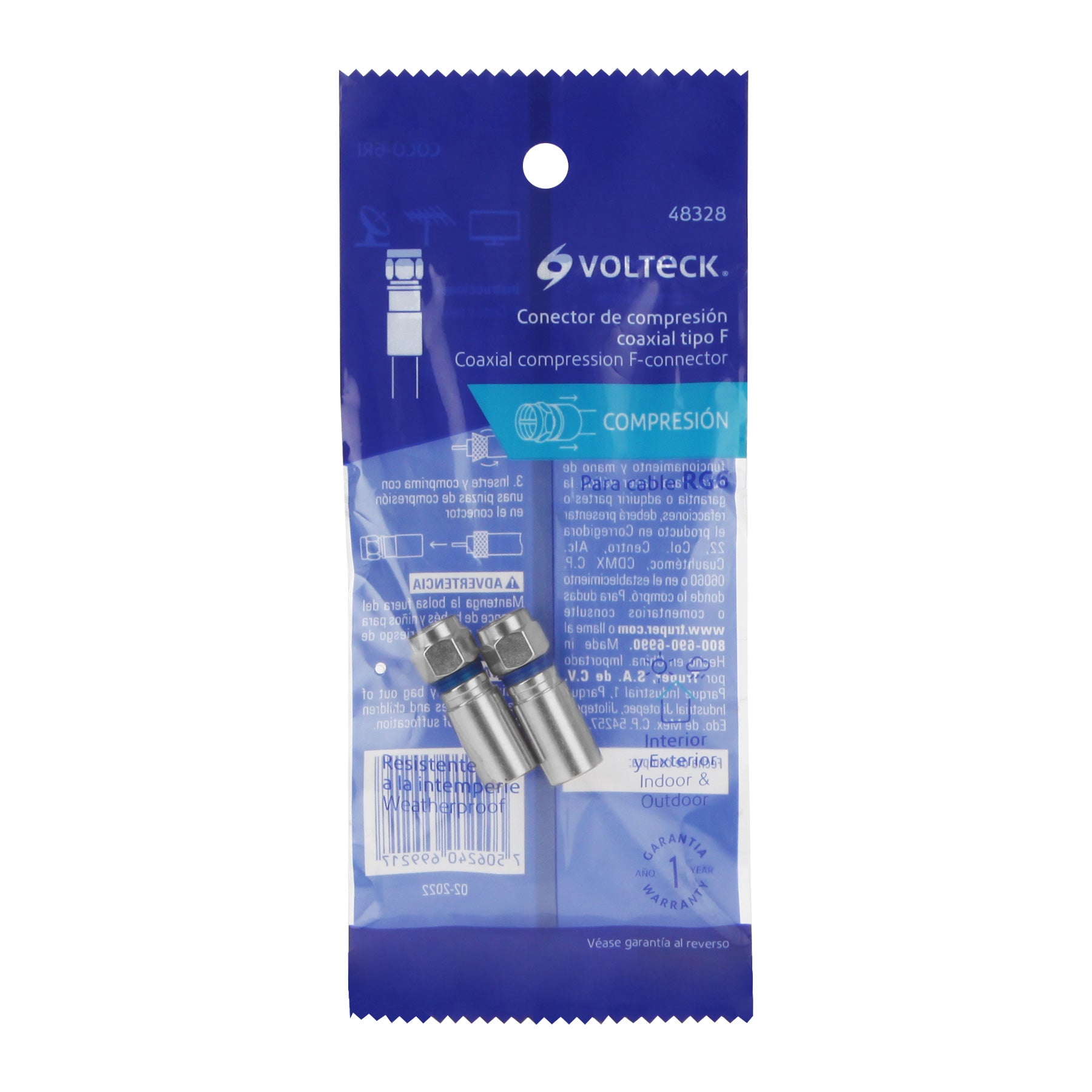Bolsa con 2 conectores coaxiales RG 6 de compresión, VOLTECK