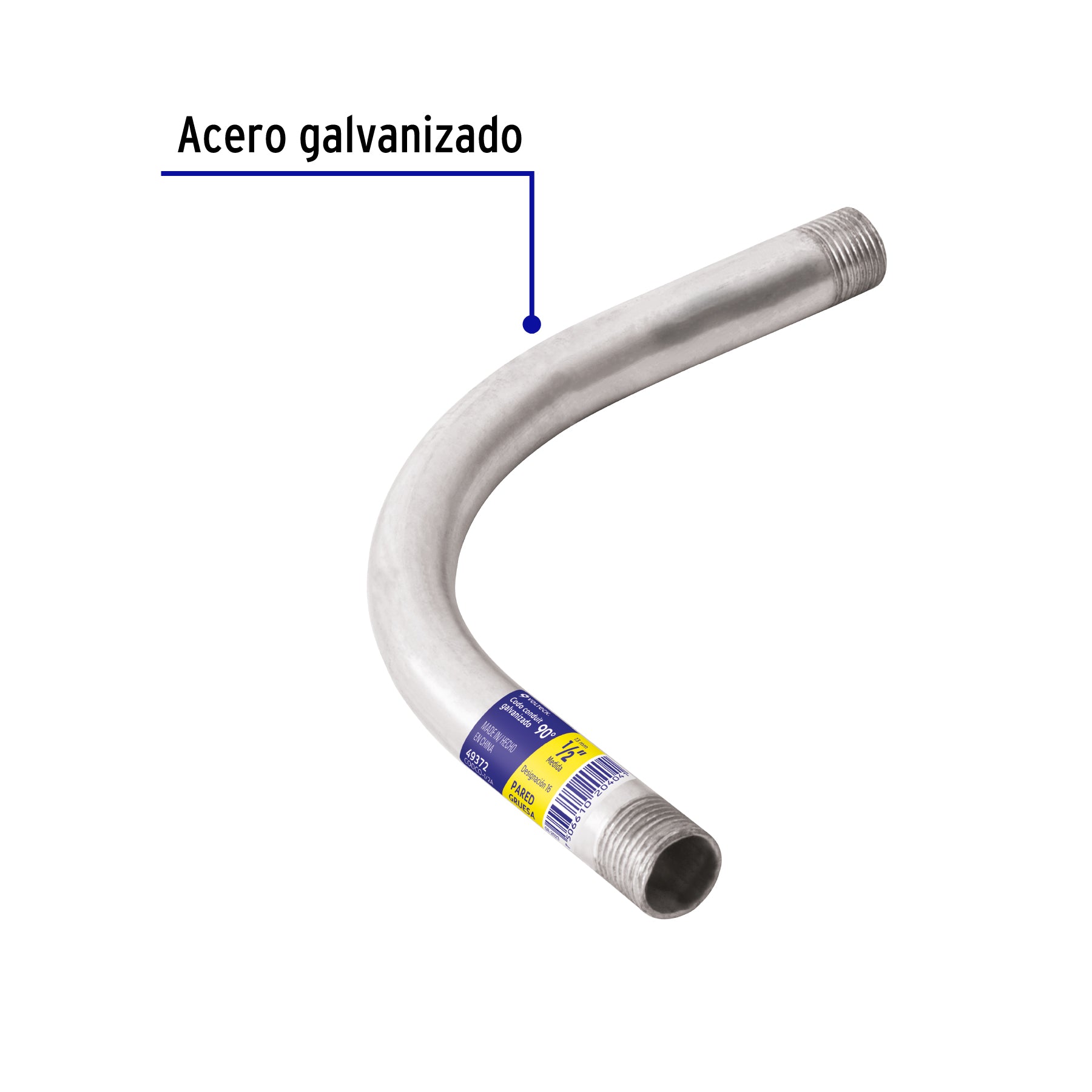 Codo Conduit 90° 1/2" pared gruesa (1.8 mm), et. amarilla