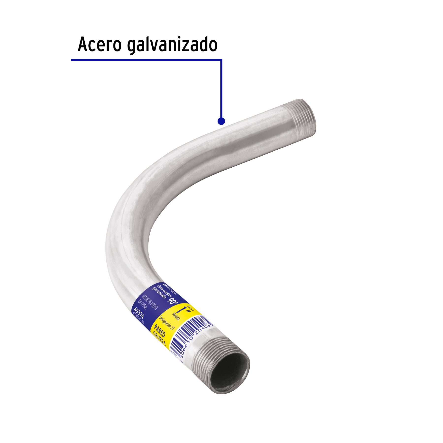 Codo Conduit 90° 1" pared gruesa (2.2 mm), et. amarilla