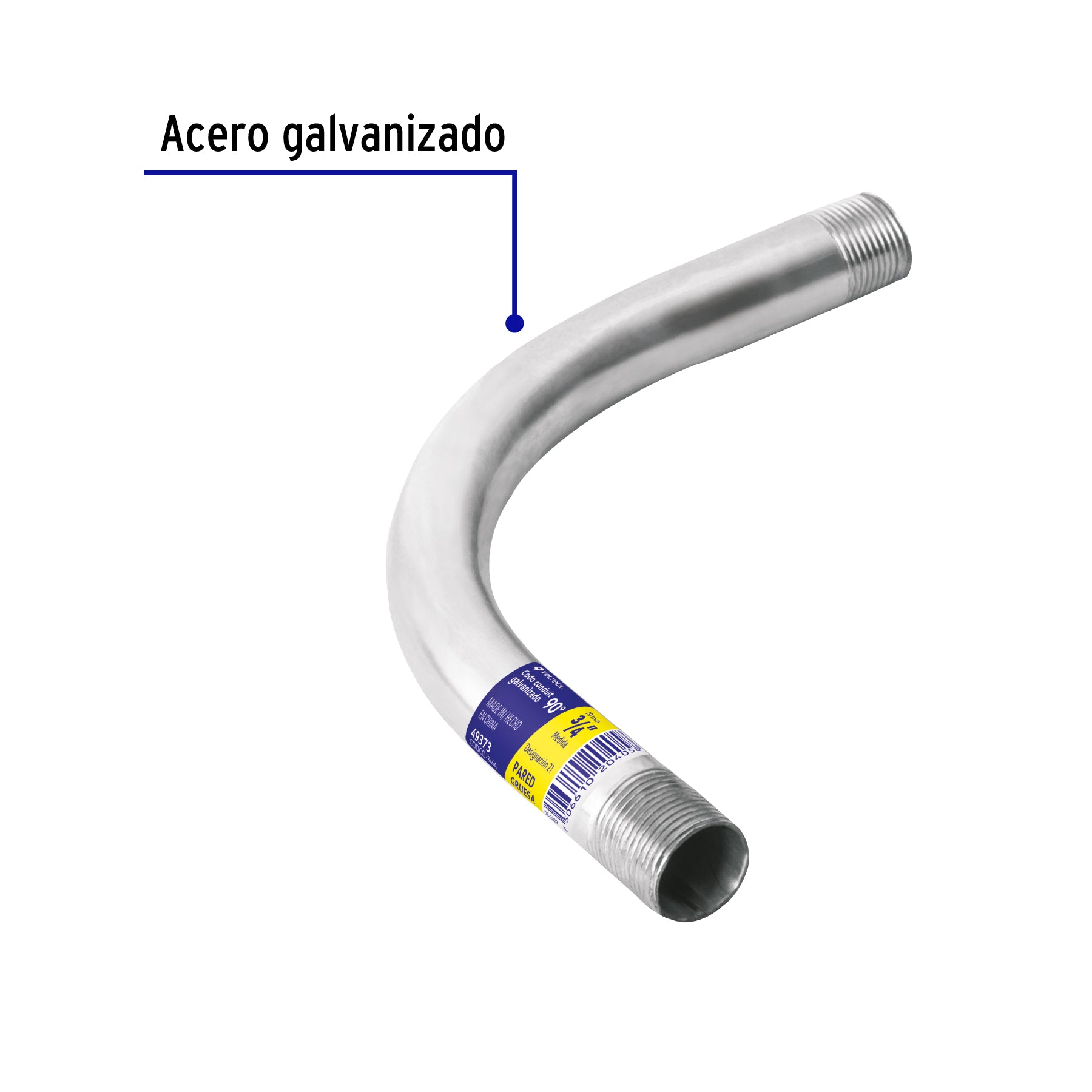 Codo Conduit 90° 3/4" pared gruesa (2 mm), et. amarilla