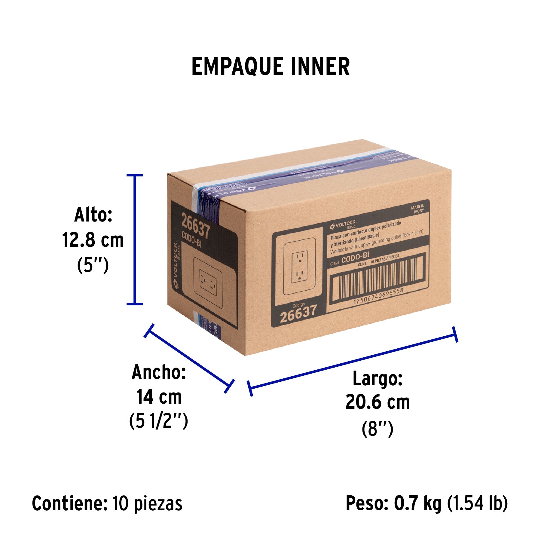Contacto dúplex aterrizado, marfil, VOLTECK BASIC - Empaque