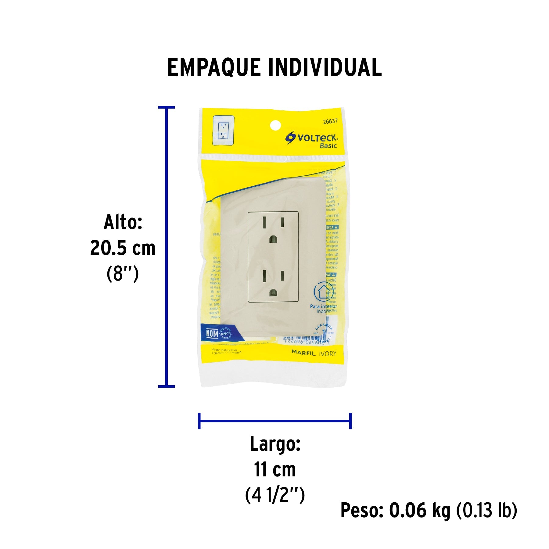 Contacto dúplex aterrizado, marfil, VOLTECK BASIC - Empaque