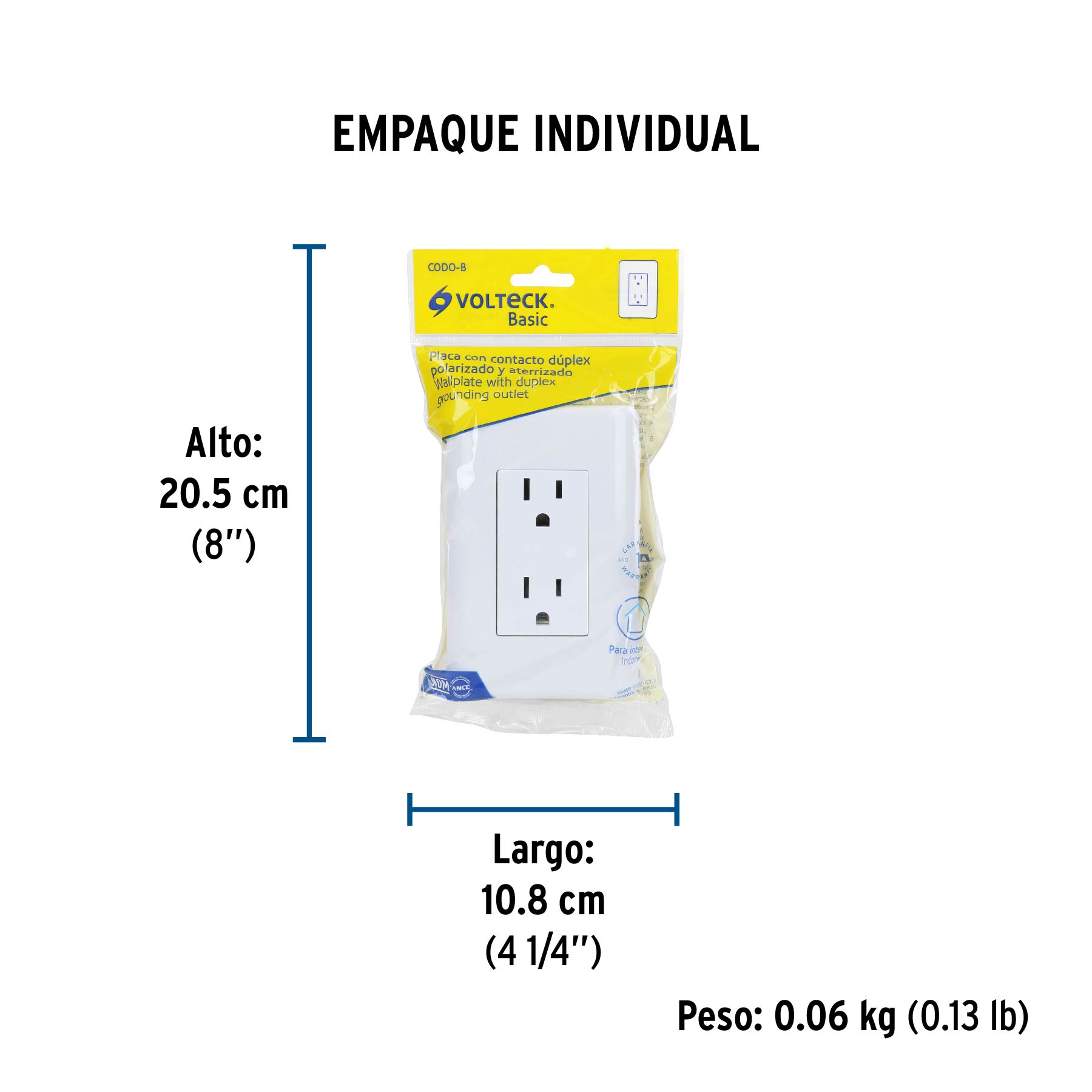 Contacto dúplex, 2 polos + tierra, VOLTECK BASIC - Empaque