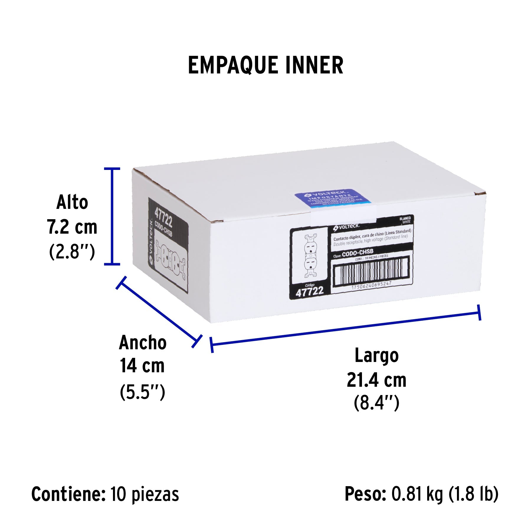 Contacto dúplex, cara de chino, Standard, blanco, VOLTECK - Empaque