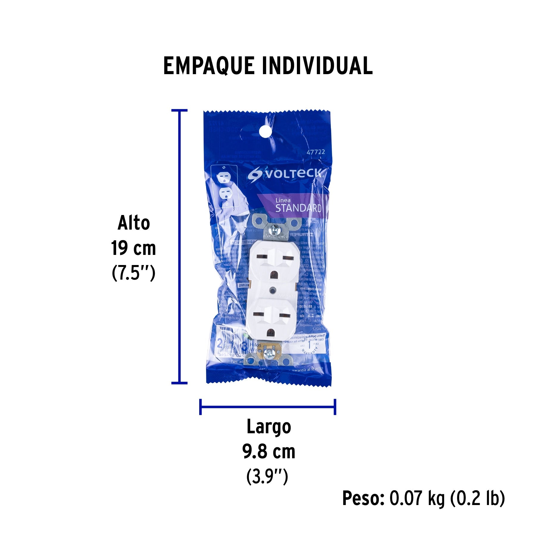 Contacto dúplex, cara de chino, Standard, blanco, VOLTECK - Empaque