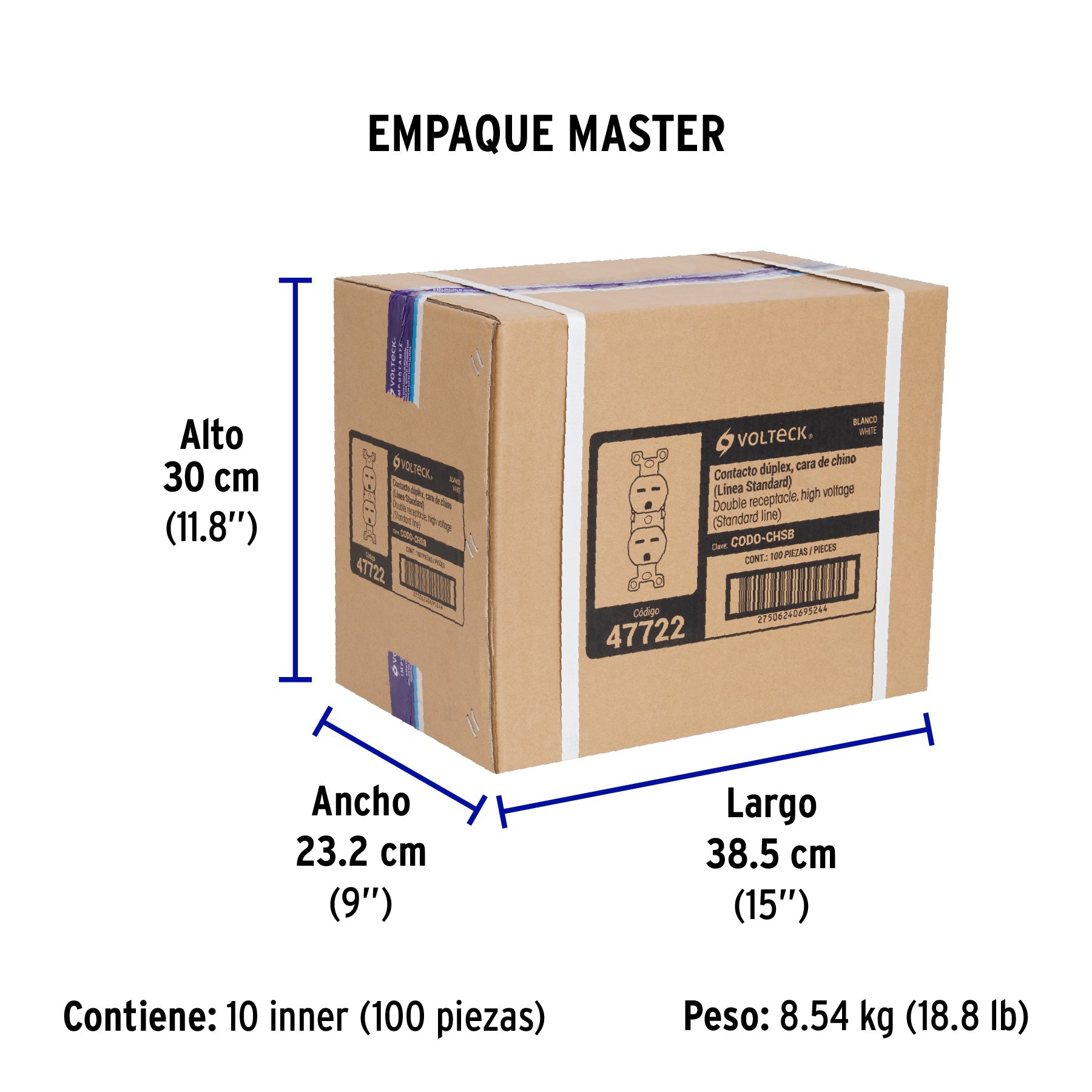 Contacto dúplex, cara de chino, Standard, blanco, VOLTECK - Empaque
