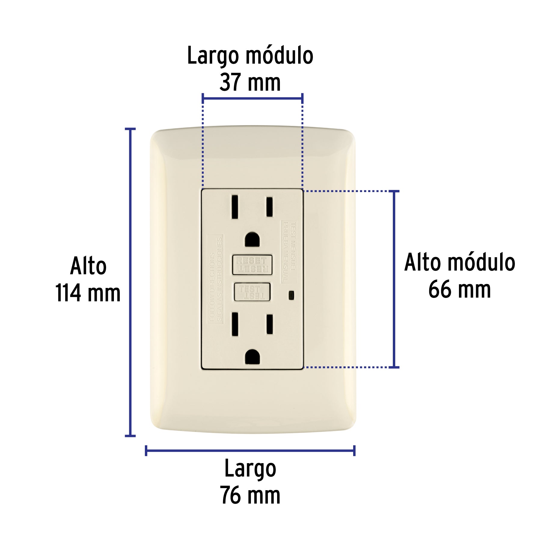 Contacto dúplex falla a tierra GFCI, marfil, línea Italiana