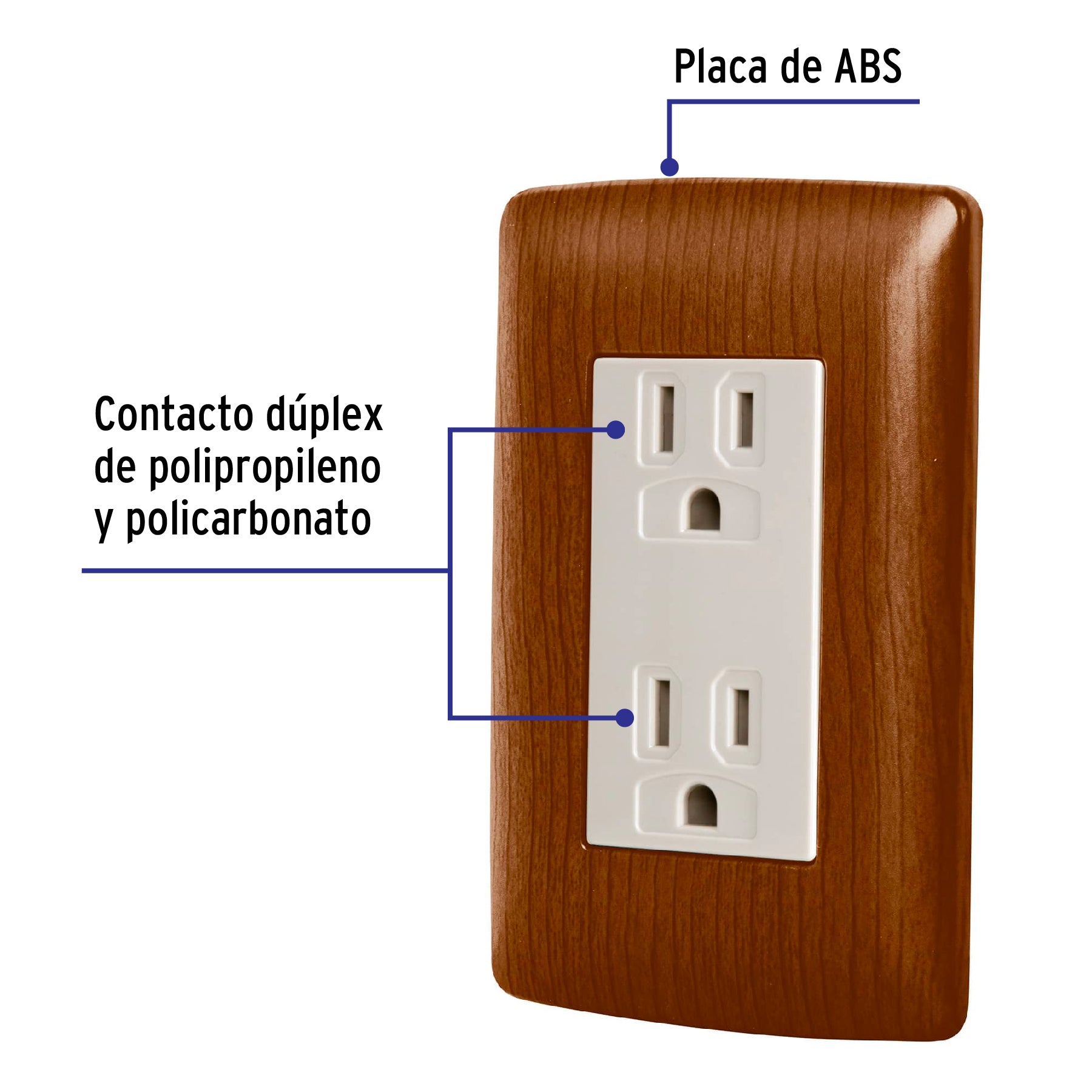 Contacto dúplex aterrizado, color madera, línea Italiana