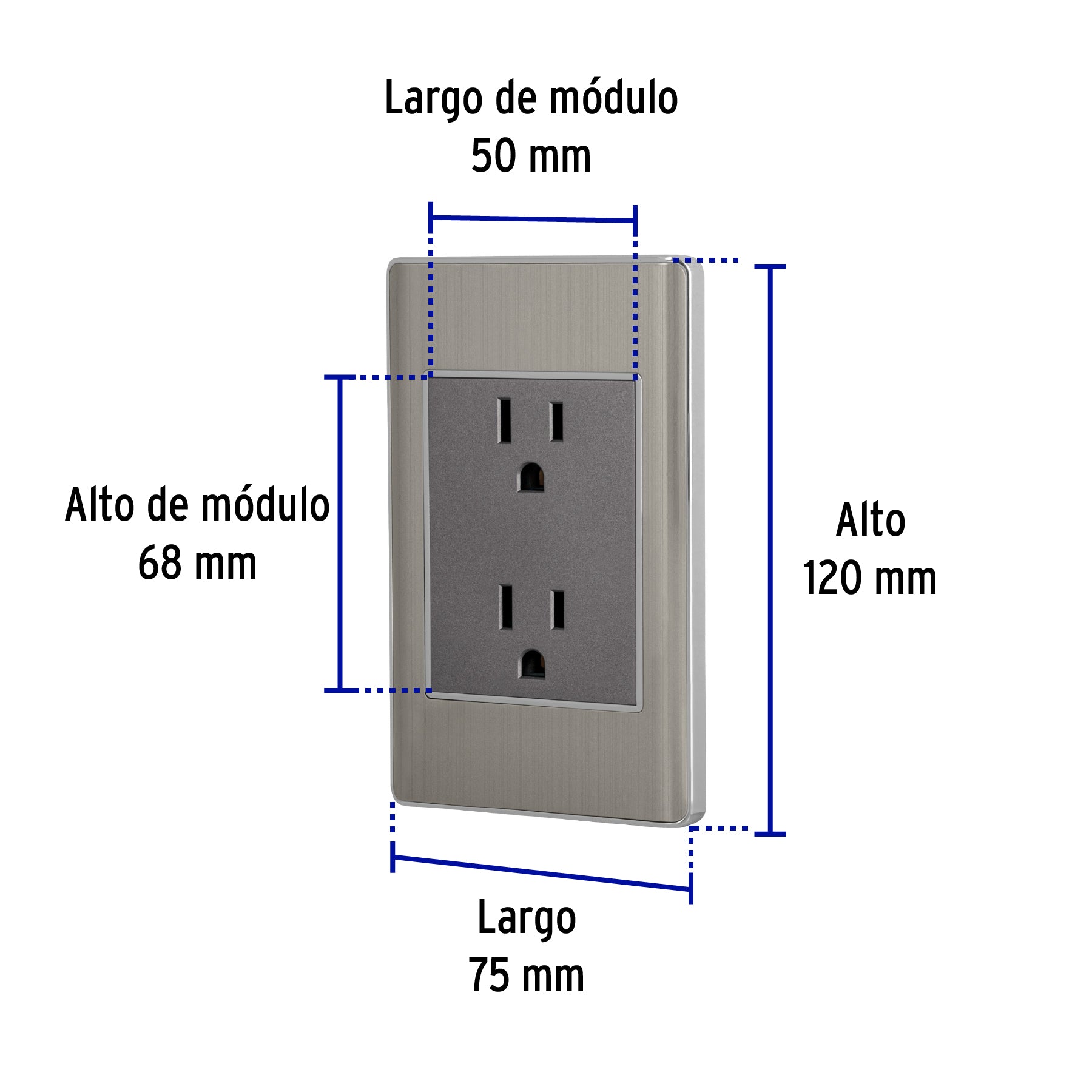 Placa armada acero inox contacto dúplex 3 módulos, Lisboa