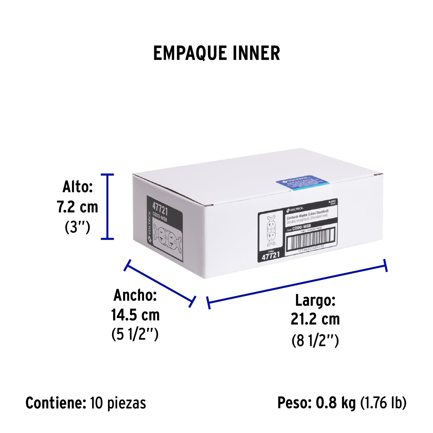 Contacto dúplex, 2 polos 3 hilos, 20 A, Standard, blanco - Empaque