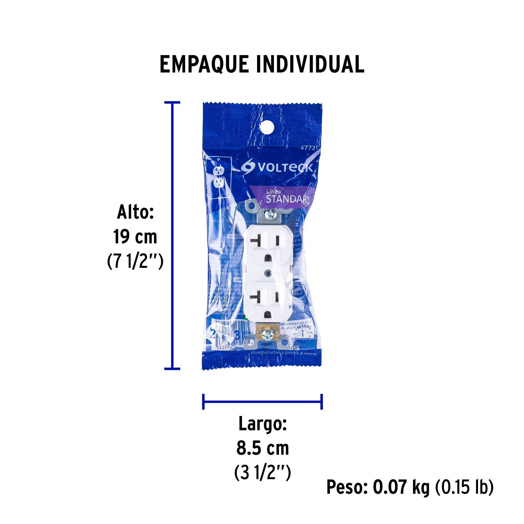Contacto dúplex, 2 polos 3 hilos, 20 A, Standard, blanco - Empaque
