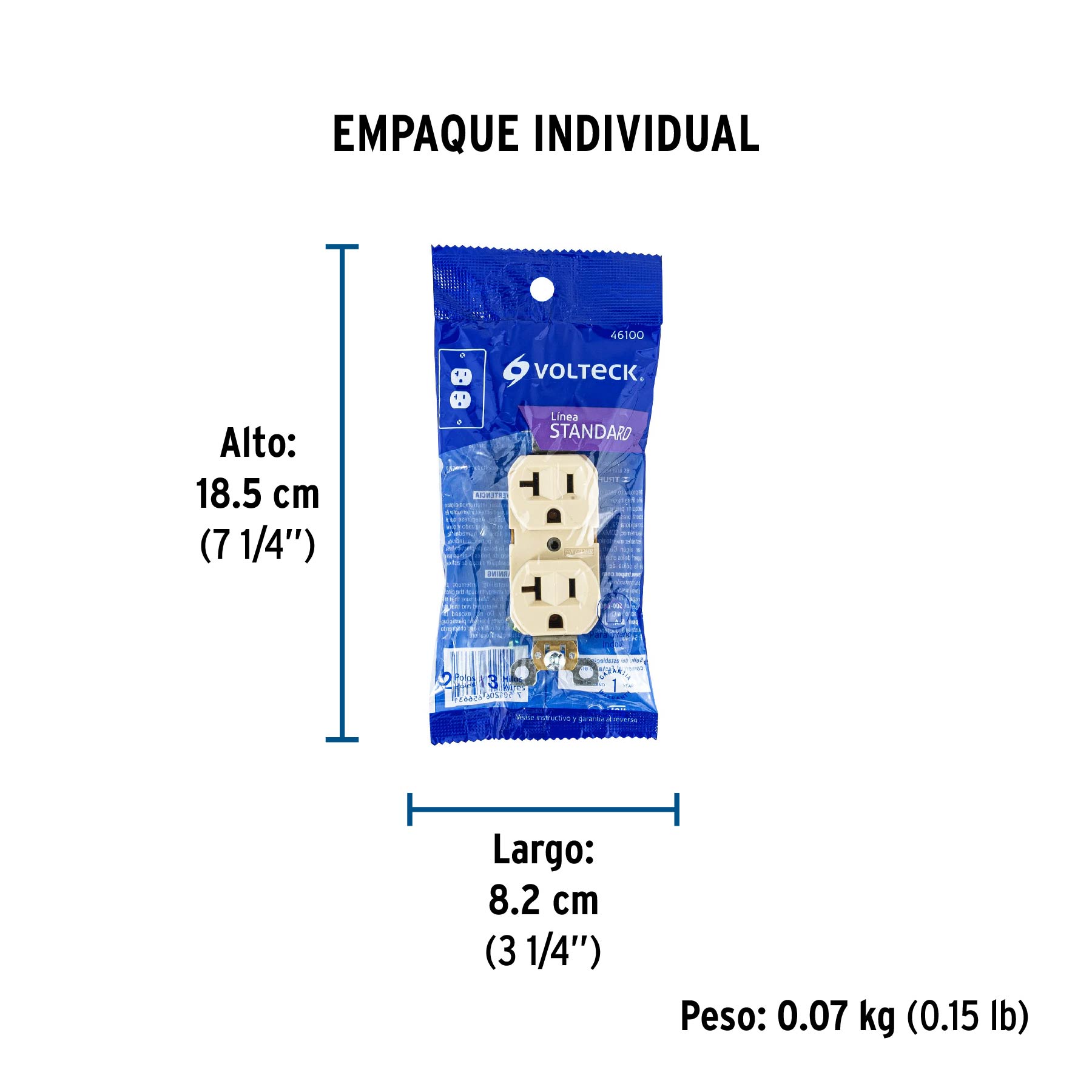 Contacto dúplex, 2 polos 3 hilos, 20 A, Standard, marfil - Empaque
