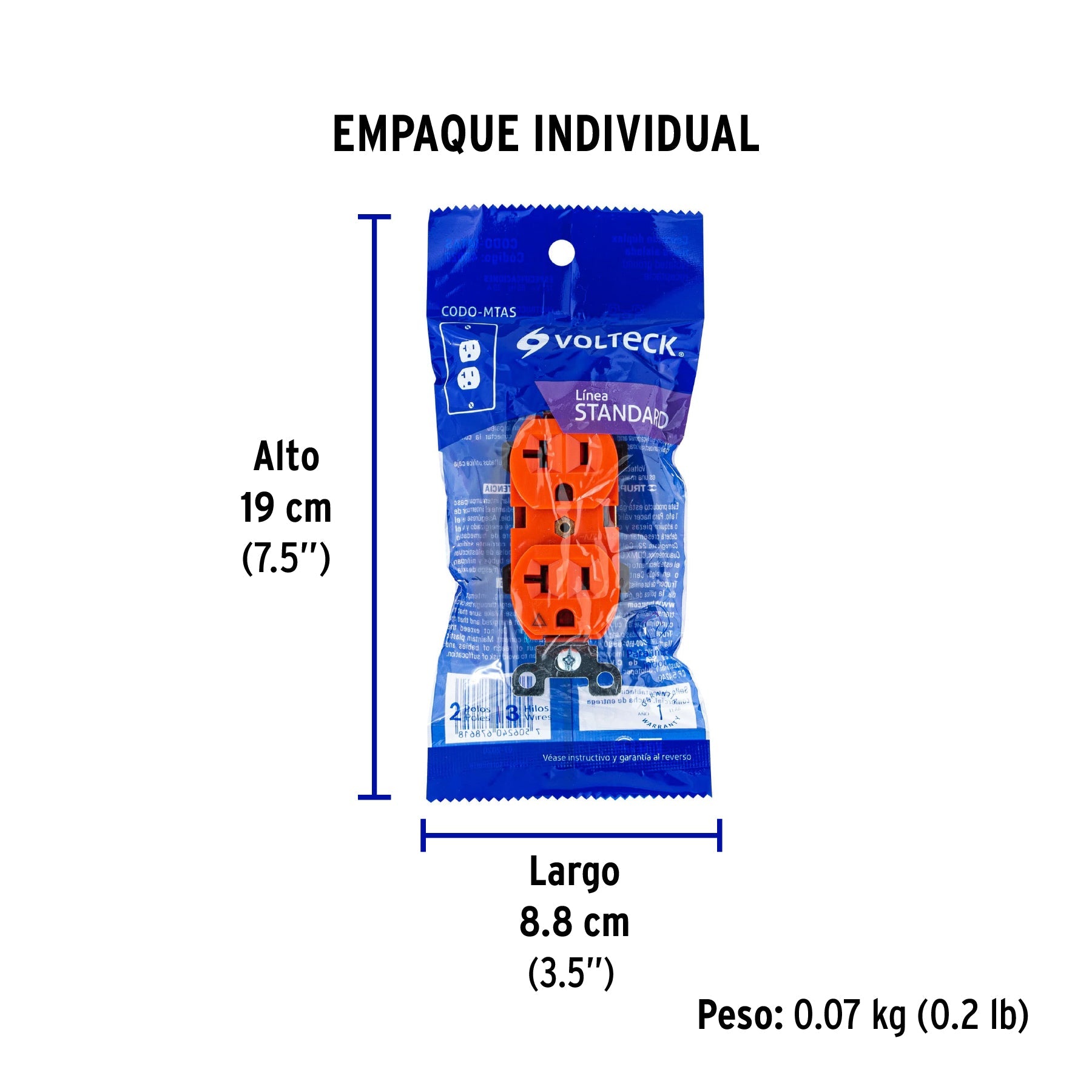 Contacto dúplex, tierra aislada, 20 A, línea standard - Empaque