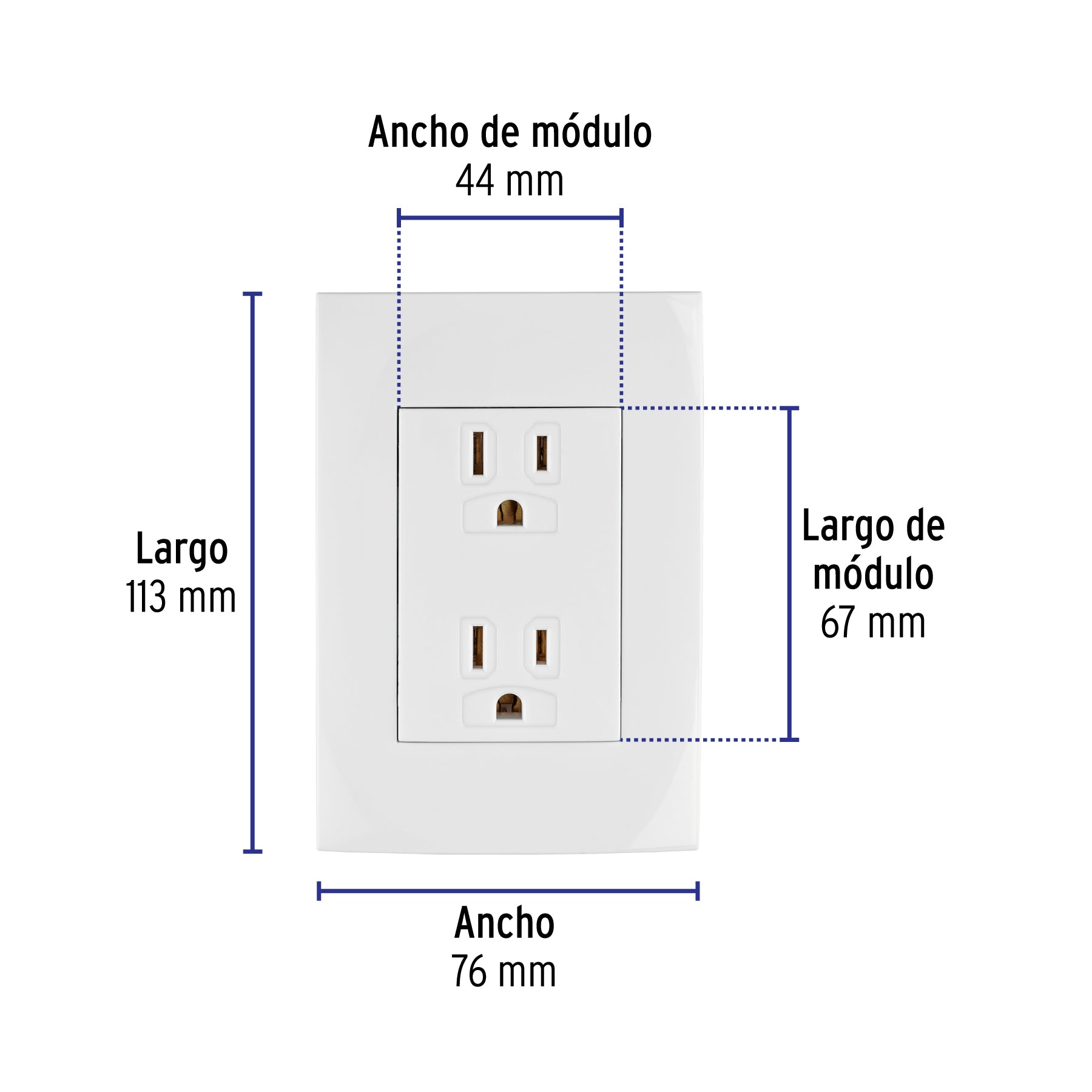 Contacto dúplex, 2 polos + tierra, línea Oslo, blanco