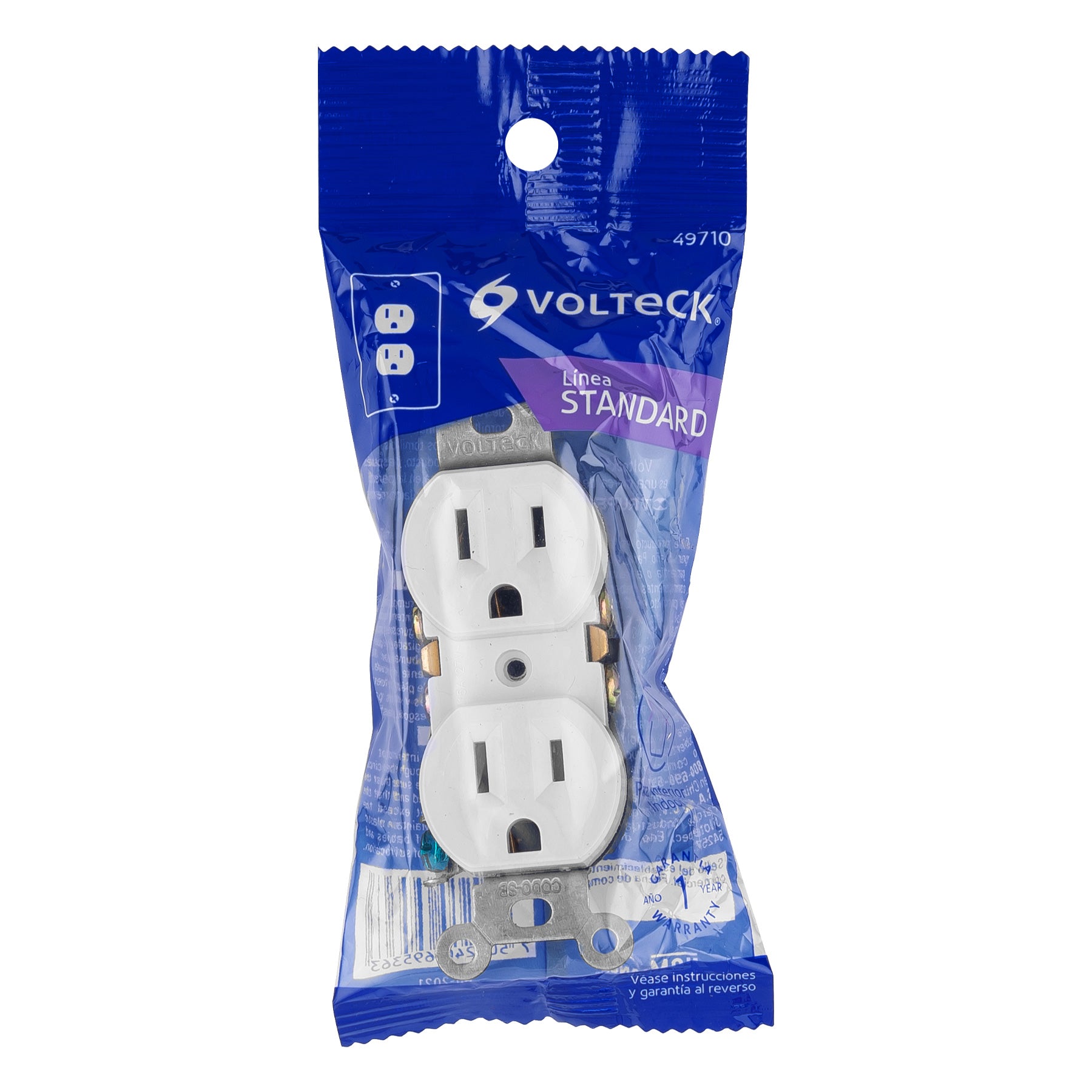 Contacto dúplex, 2 polos 3 hilos, Standard, blanco, VOLTECK