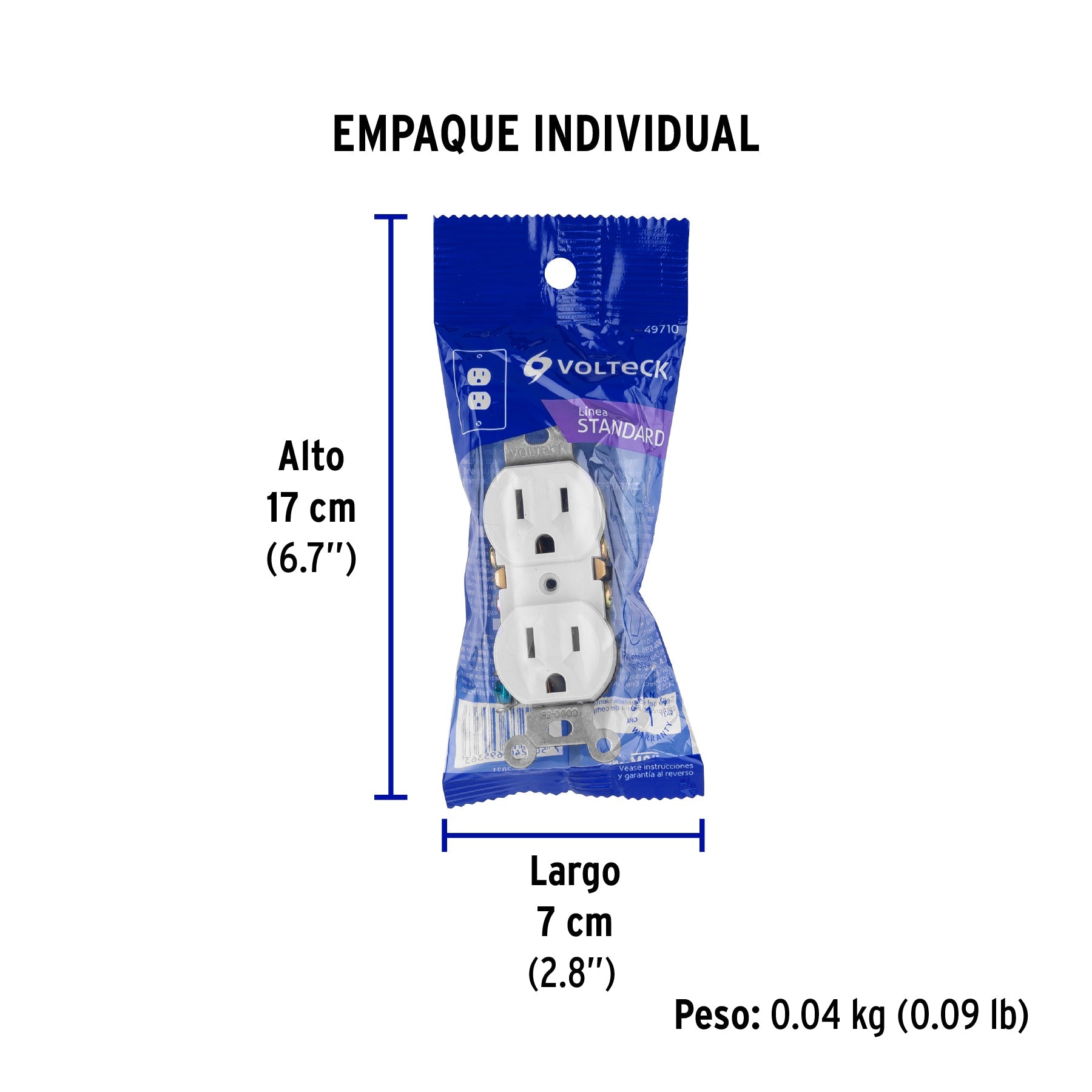 Contacto dúplex, 2 polos 3 hilos, Standard, blanco, VOLTECK - Empaque