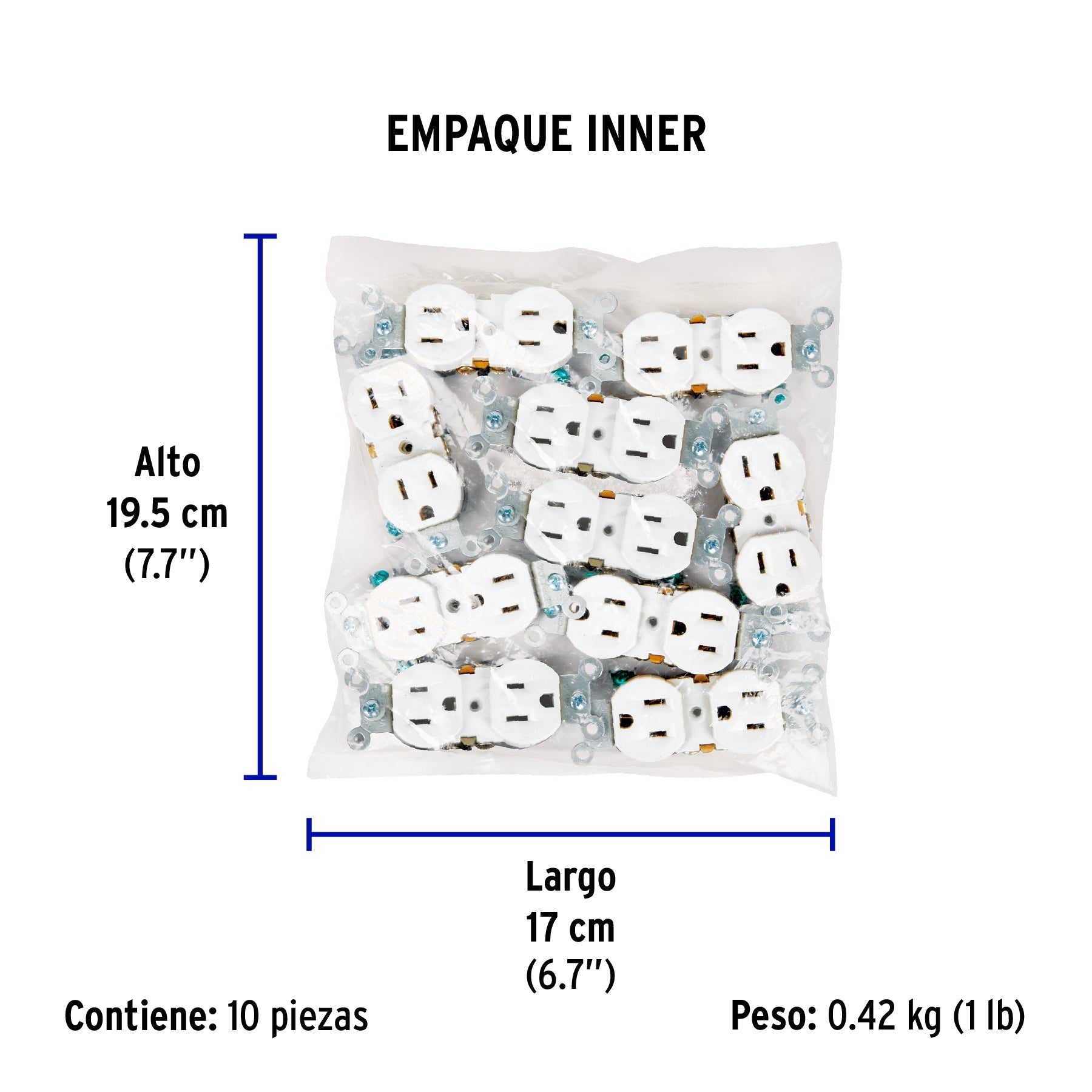 Contacto dúplex, 2 polos 3 hilos, Standard, granel, blanco - Empaque