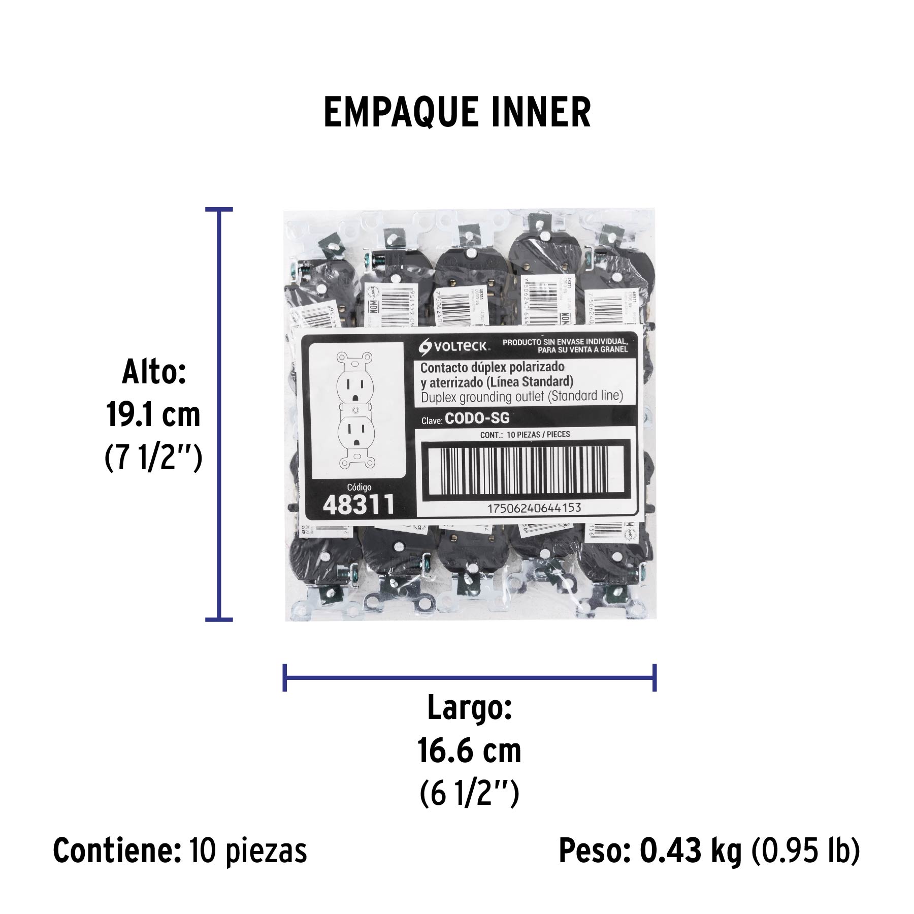 Contacto dúplex, 2 polos 3 hilos, Standard, granel, marfil - Empaque