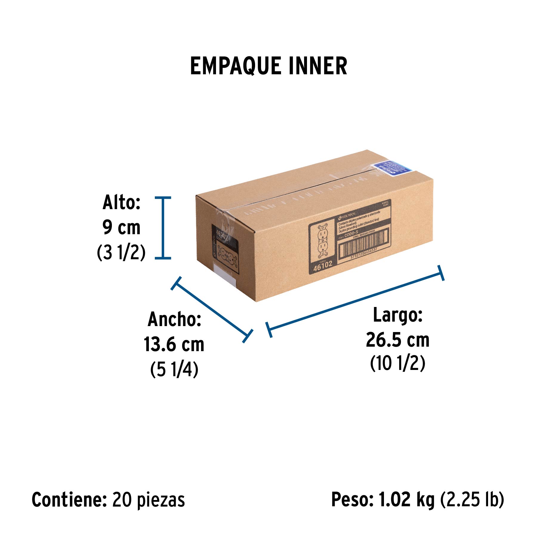 Contacto dúplex, 2 polos 3 hilos, Standard, marfil, VOLTECK - Empaque