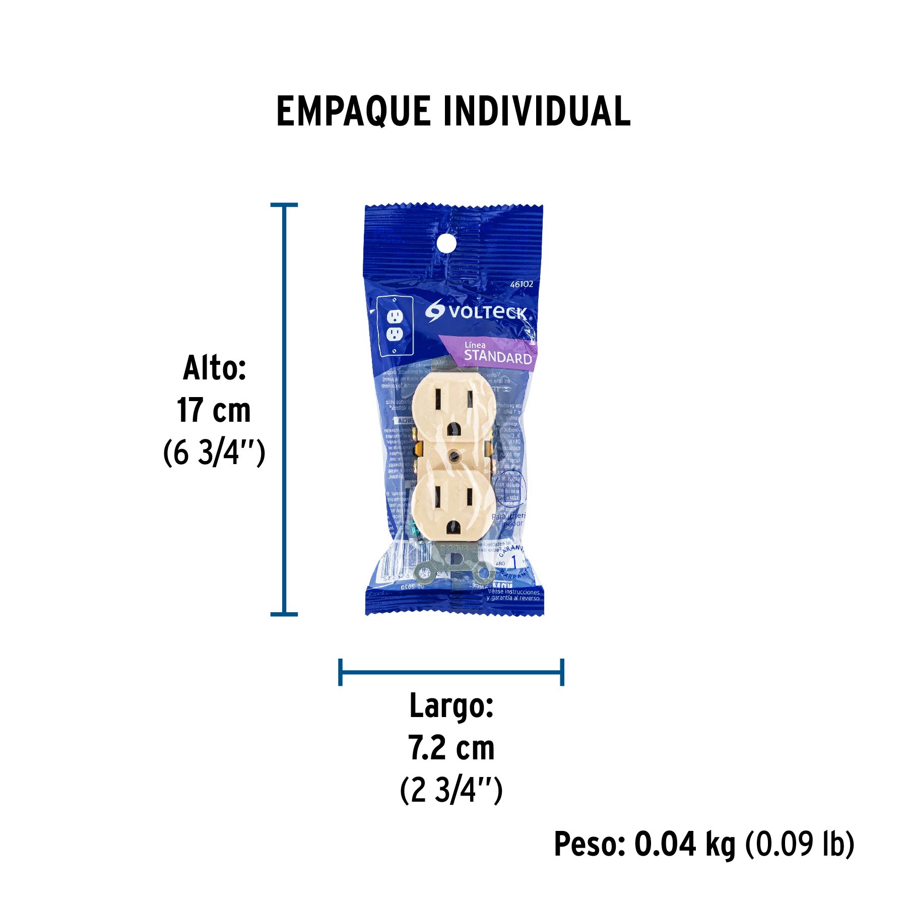Contacto dúplex, 2 polos 3 hilos, Standard, marfil, VOLTECK - Empaque