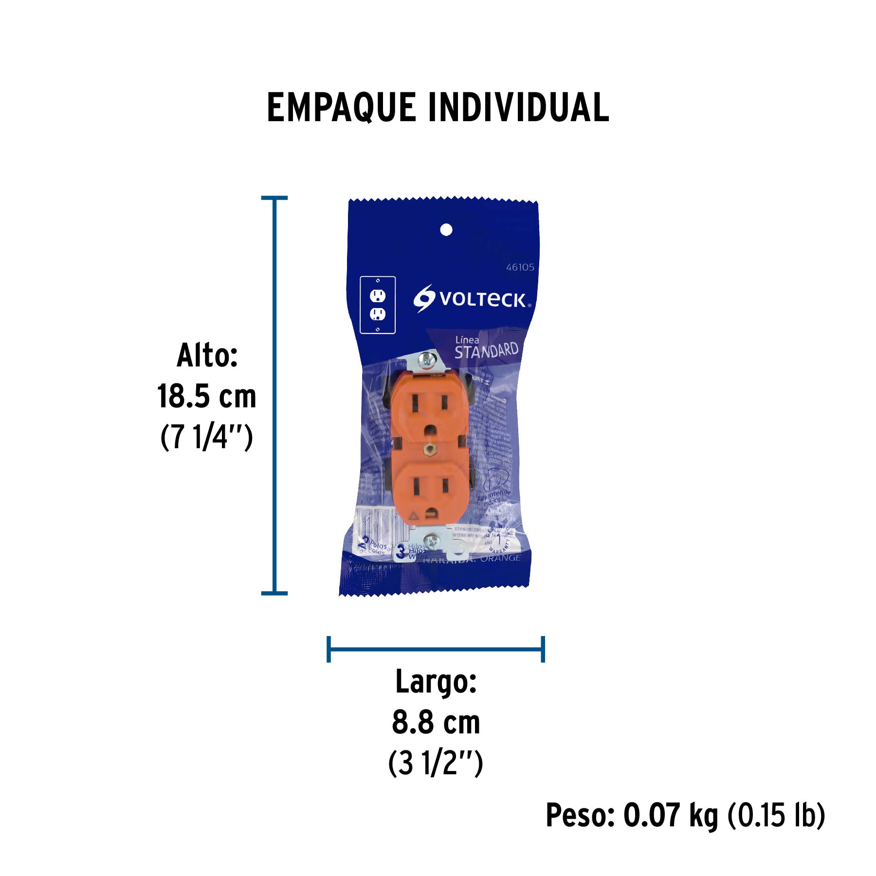 Contacto dúplex, tierra aislada, 15 A, línea standard - Empaque