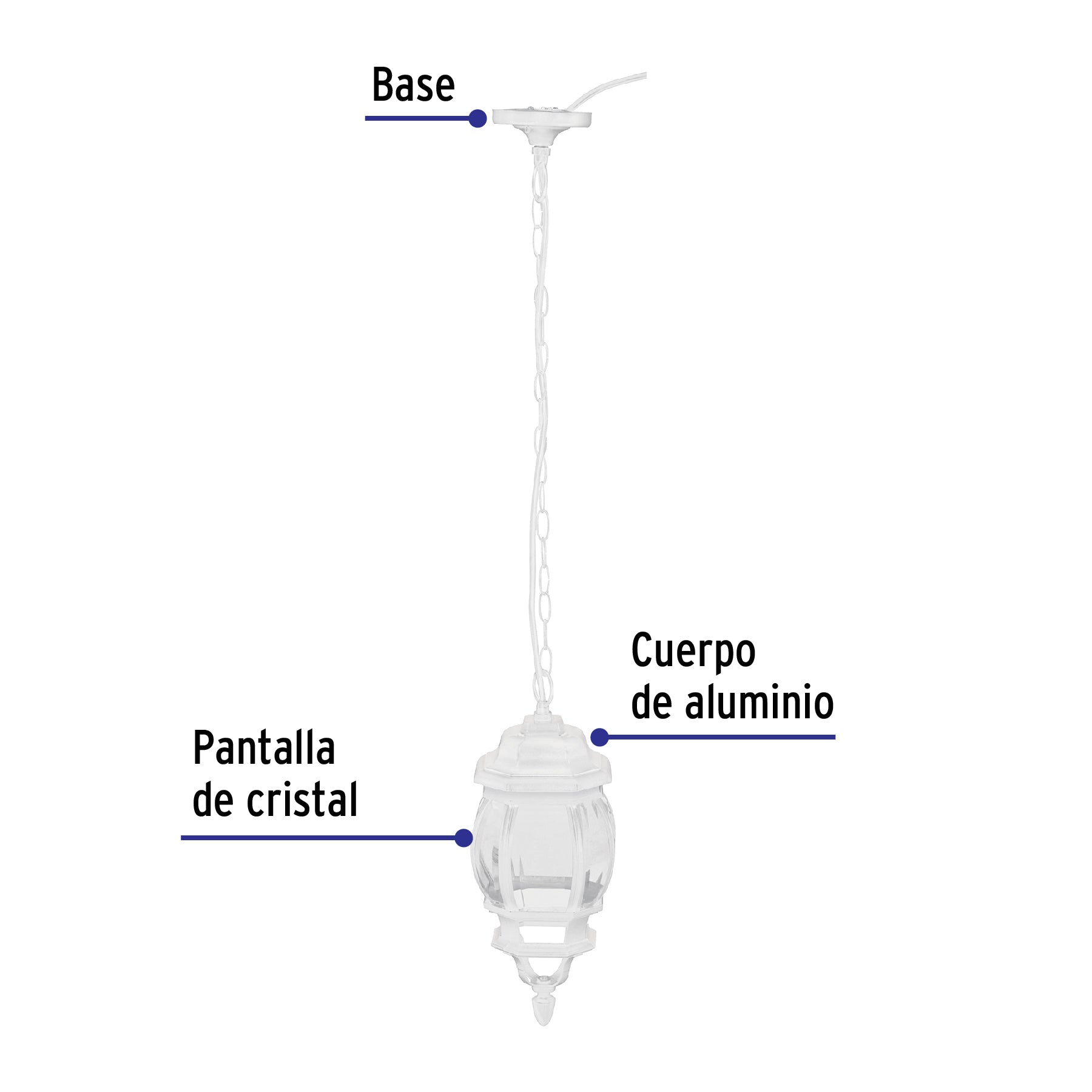 Arbotante tipo farol tradicional colgante p/exterior, blanco
