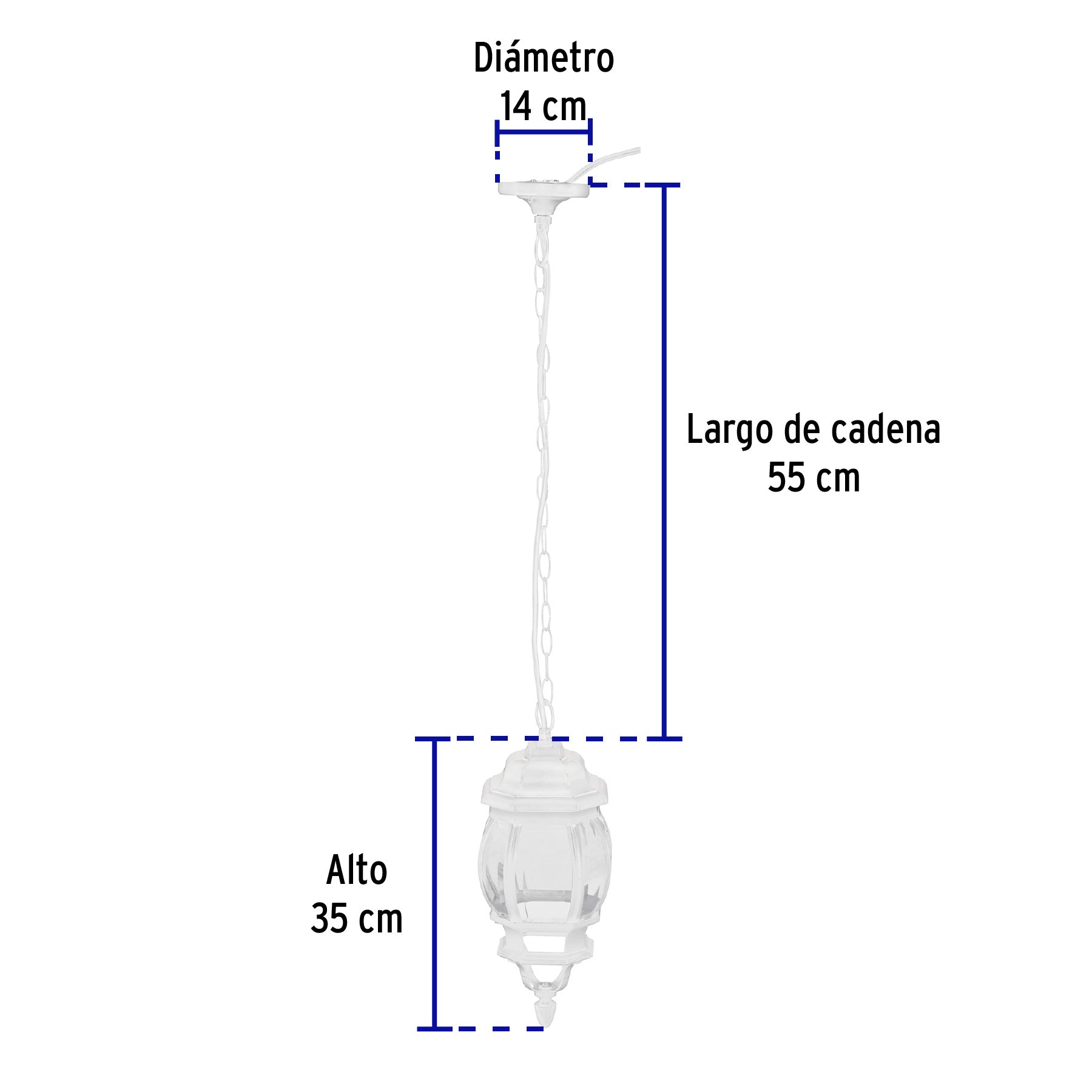 Arbotante tipo farol tradicional colgante p/exterior, blanco