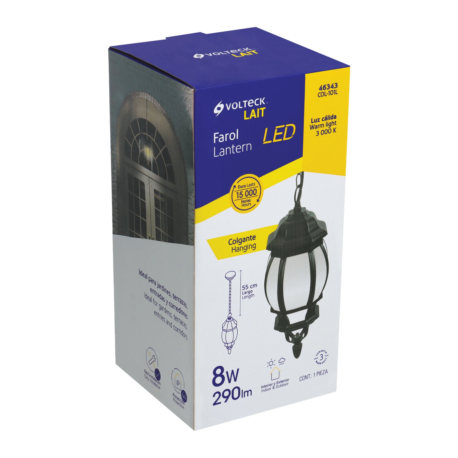 Arbotante de LED 8 W tipo farol colgante negro, VOLTECK