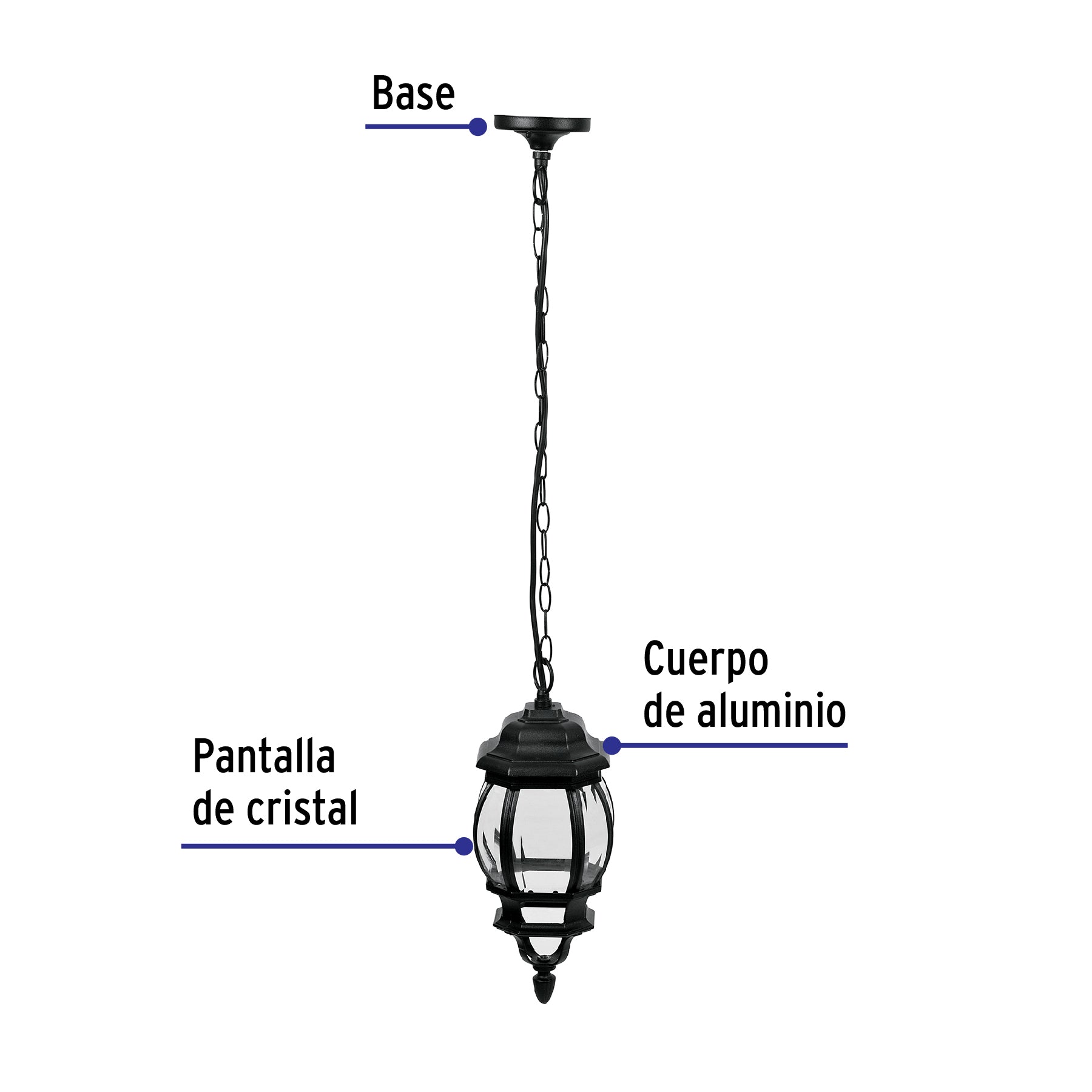Arbotante tipo farol tradicional colgante p/exterior, negro