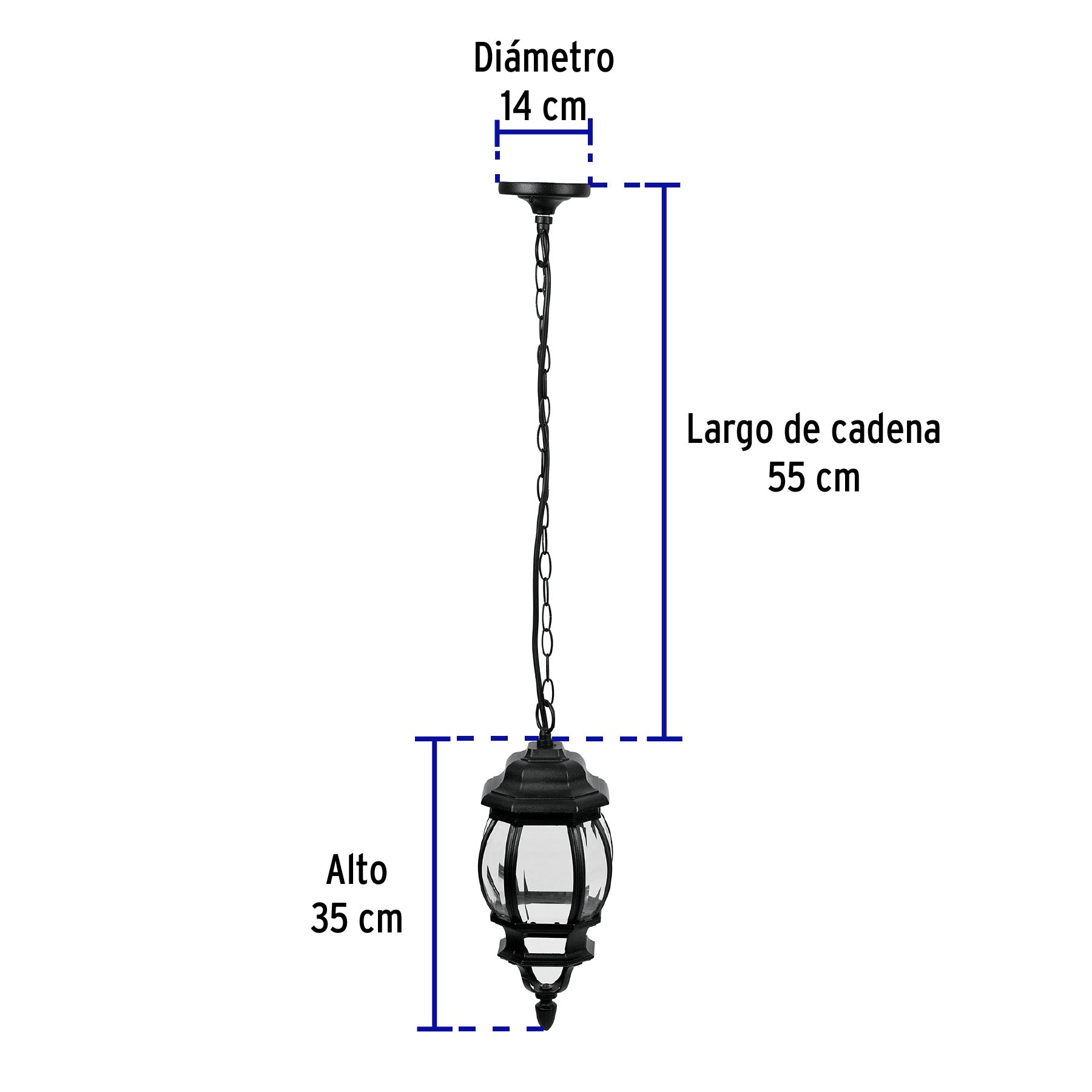 Arbotante tipo farol tradicional colgante p/exterior, negro