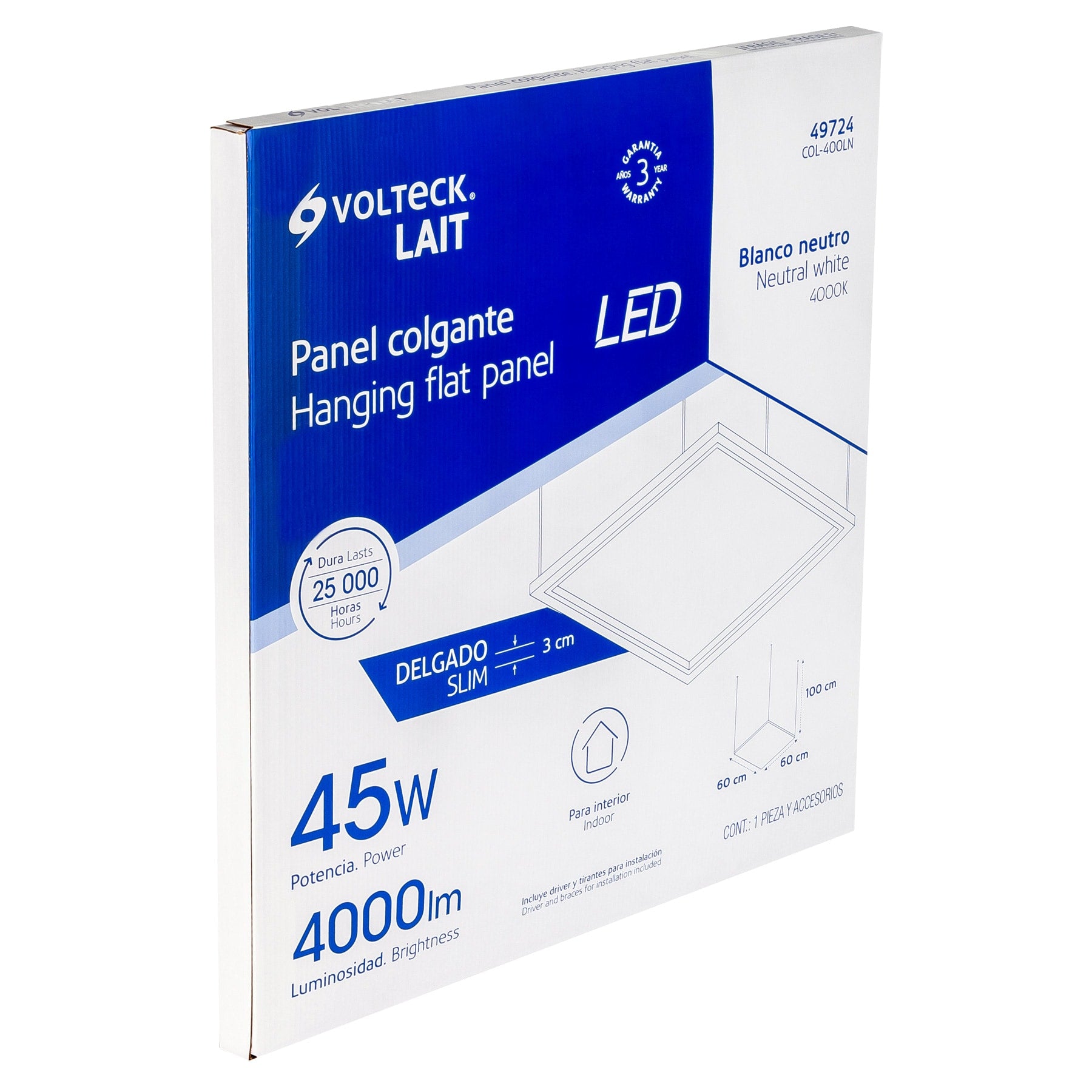 Panel LED 45W 4000K, 60x60 cm, empotrable/colgante VOLTECK