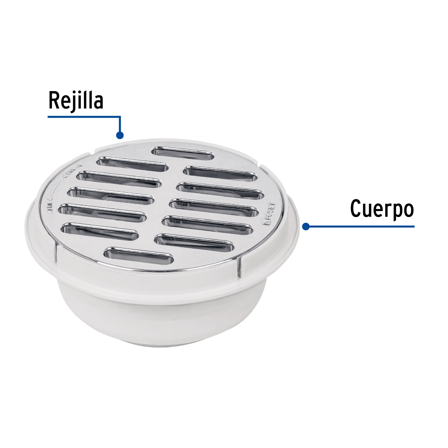 Coladera 5" universal,ABS, rejilla cromada 1/4 vuelta, FOSET