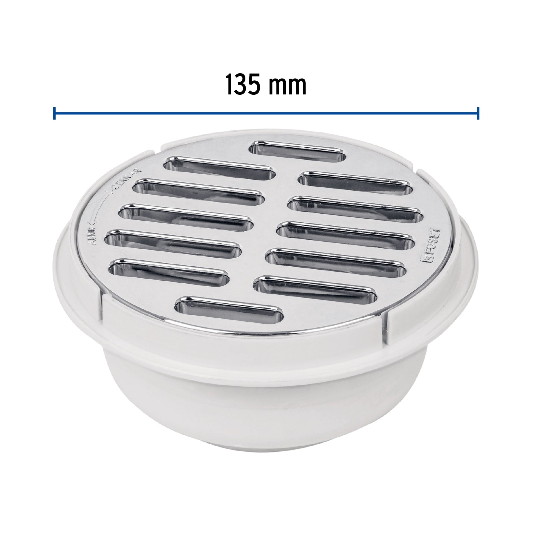 Coladera 5" universal,ABS, rejilla cromada 1/4 vuelta, FOSET
