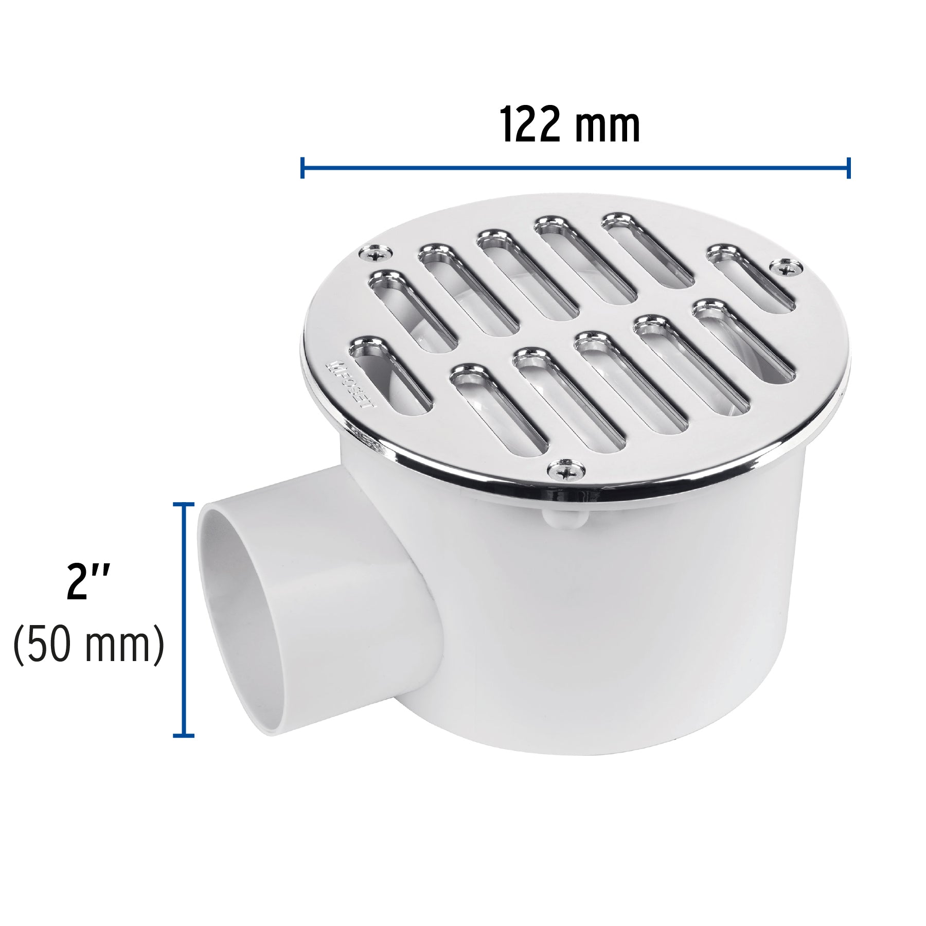Coladera 5" salida lateral, ABS, rejilla cromada 3 tornillos