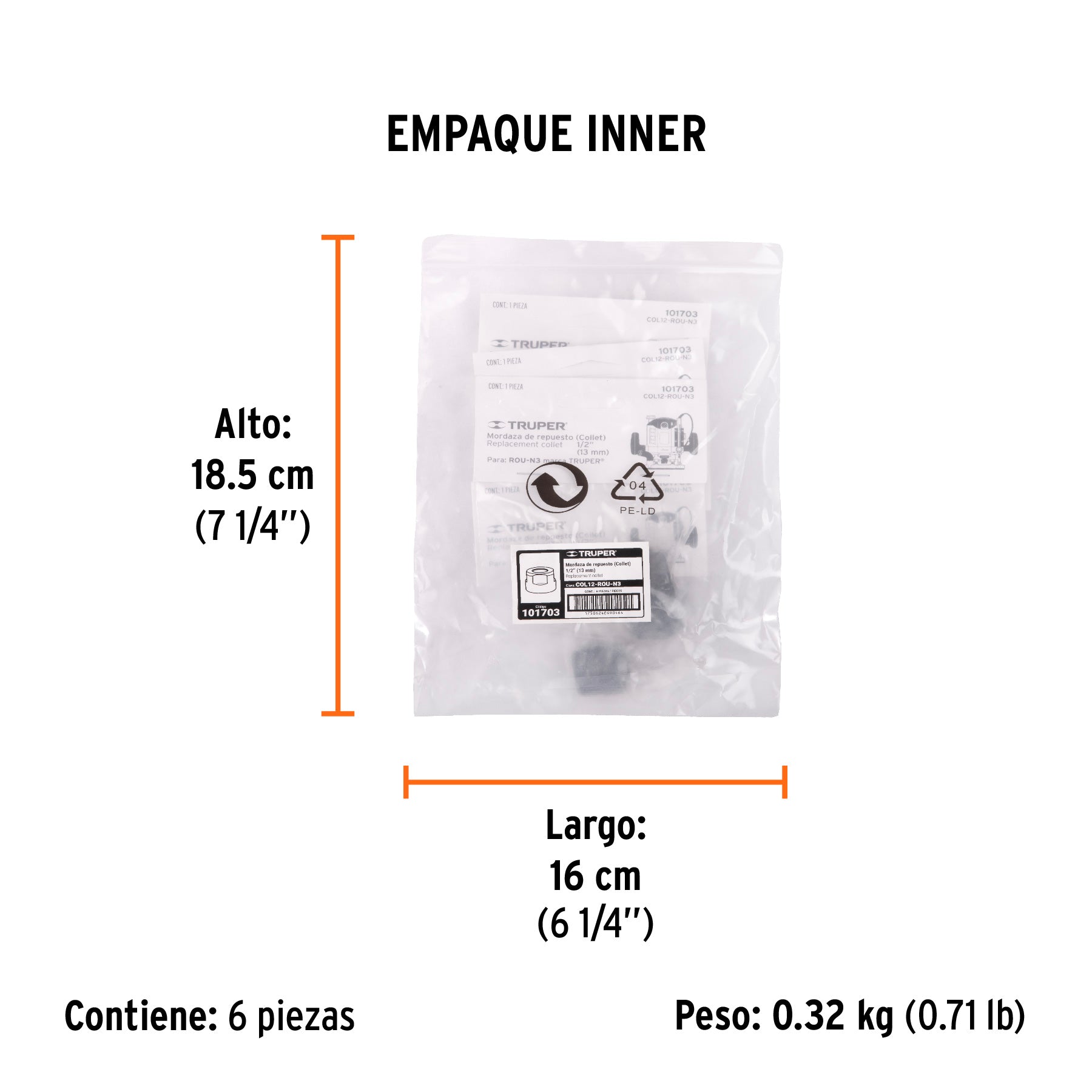 Collet de 1/2" para ROU-N3, TRUPER - Empaque
