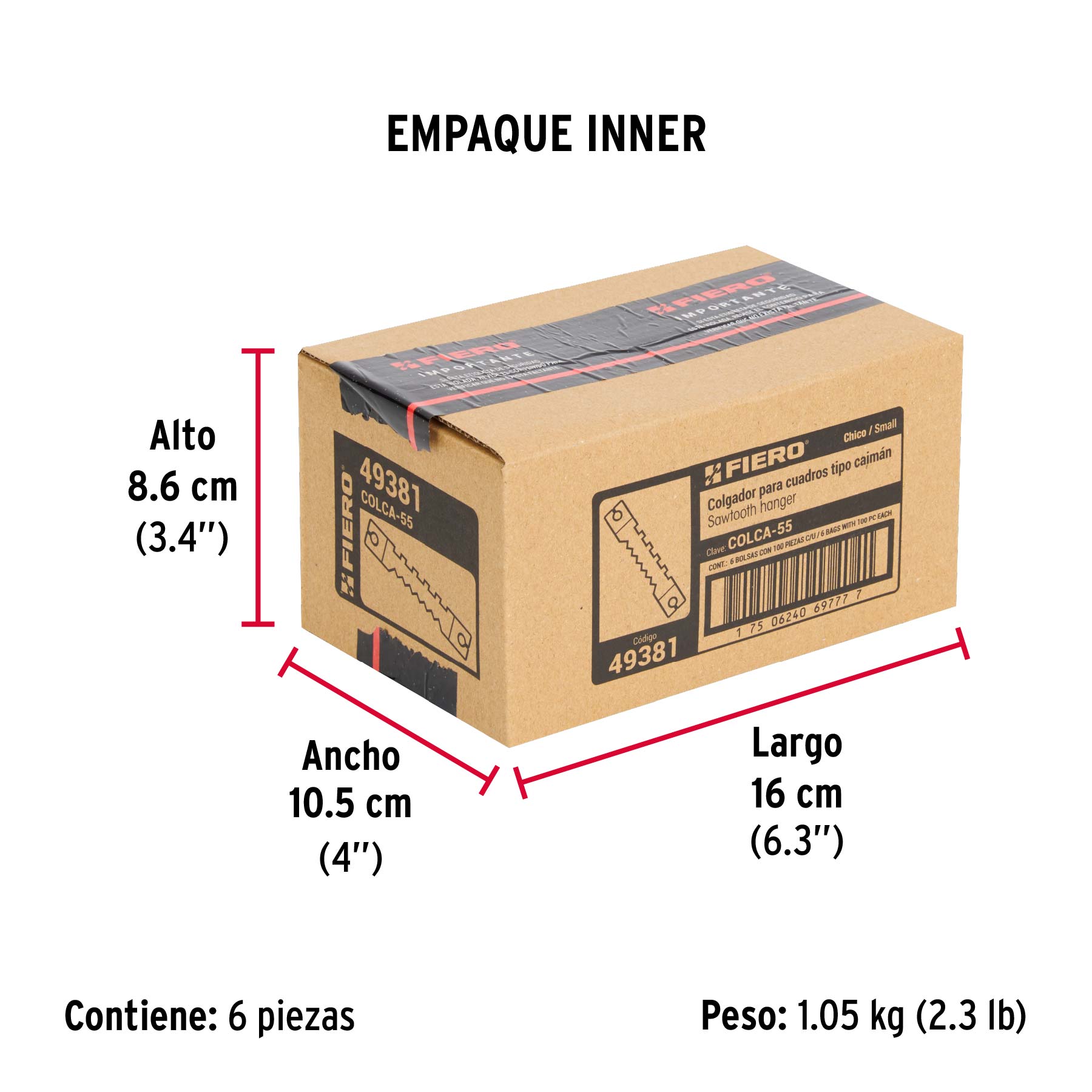 Bolsa con 100 colgadores de 55 mm tipo caimán, FIERO - Empaque