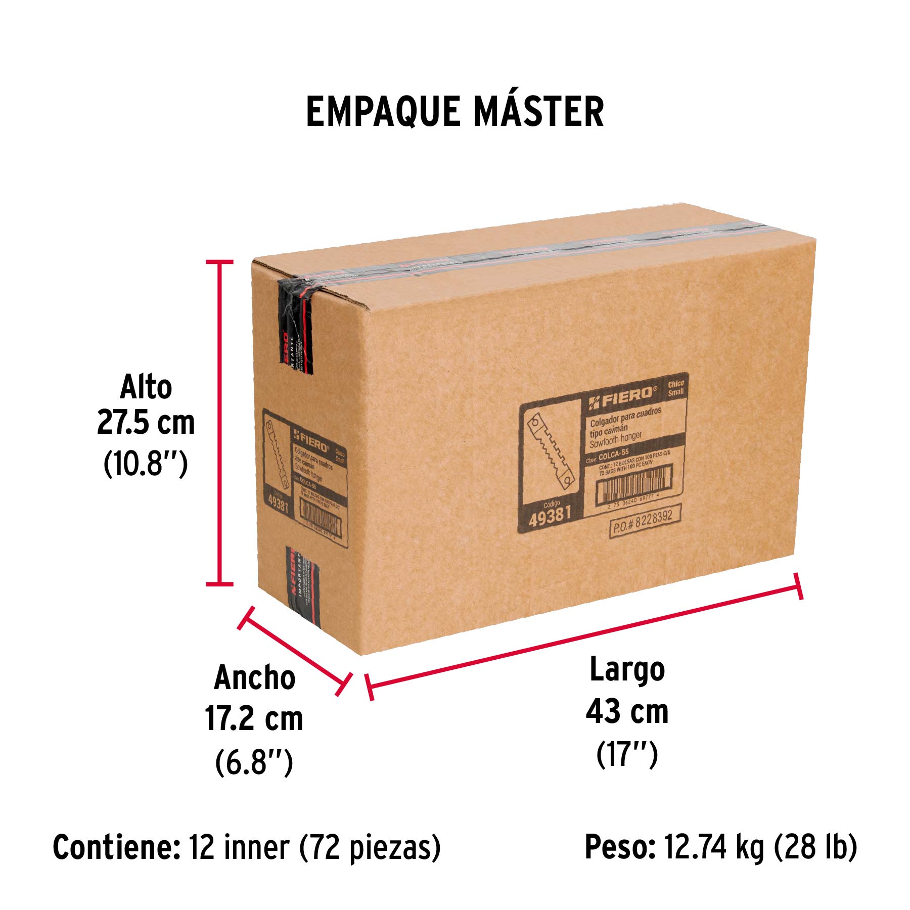 Bolsa con 100 colgadores de 55 mm tipo caimán, FIERO - Empaque