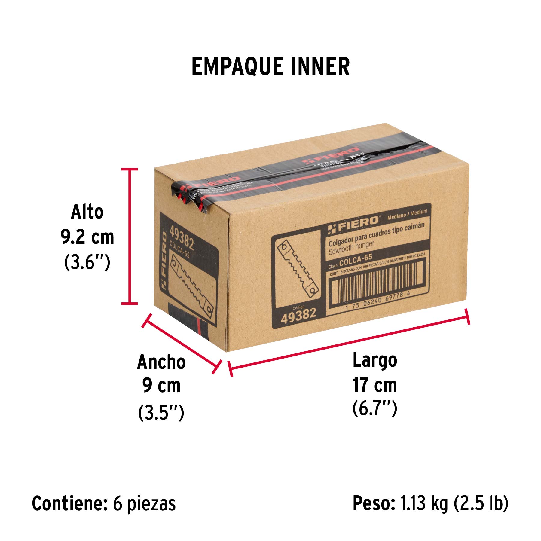 Bolsa con 100 colgadores de 65 mm tipo caimán, FIERO - Empaque