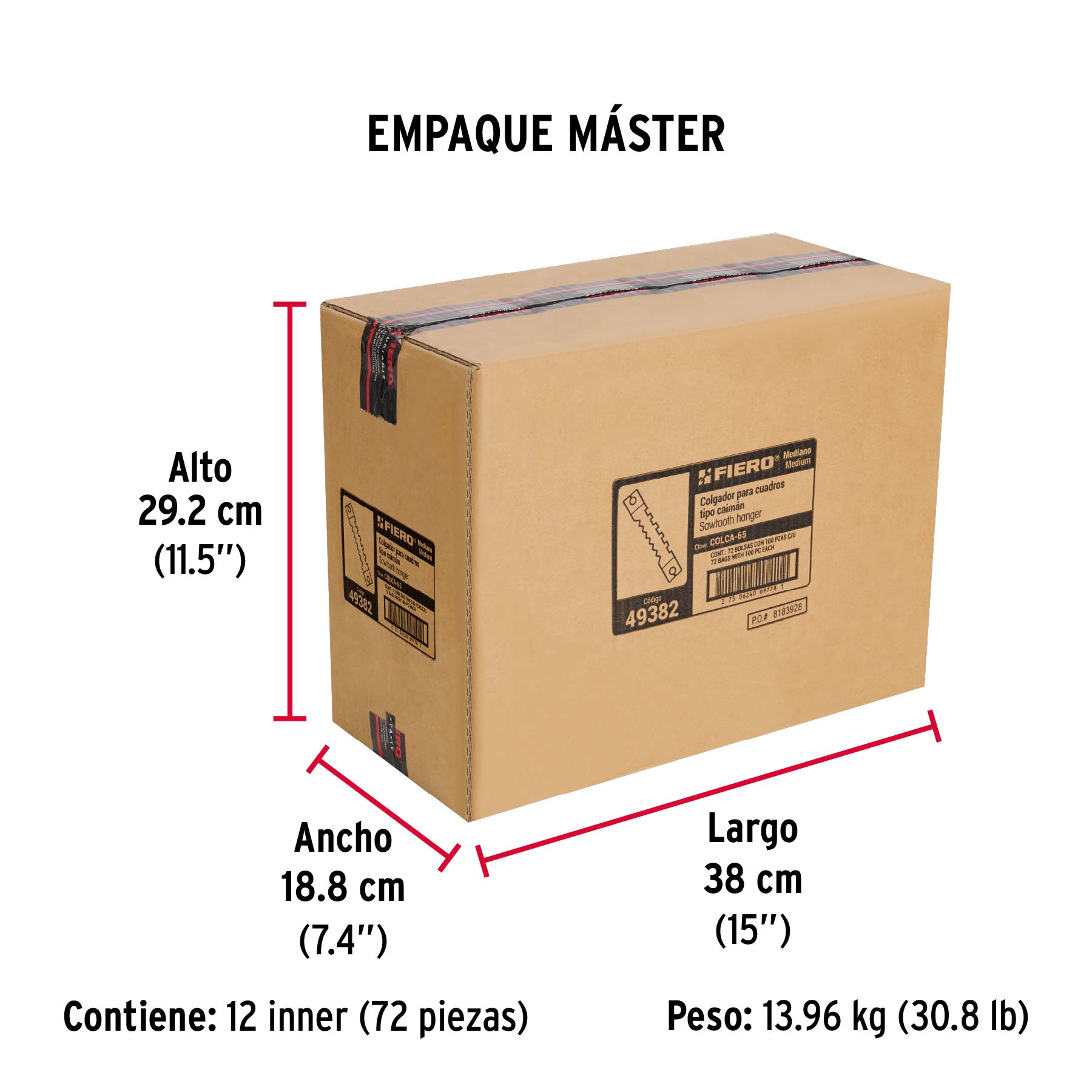 Bolsa con 100 colgadores de 65 mm tipo caimán, FIERO - Empaque