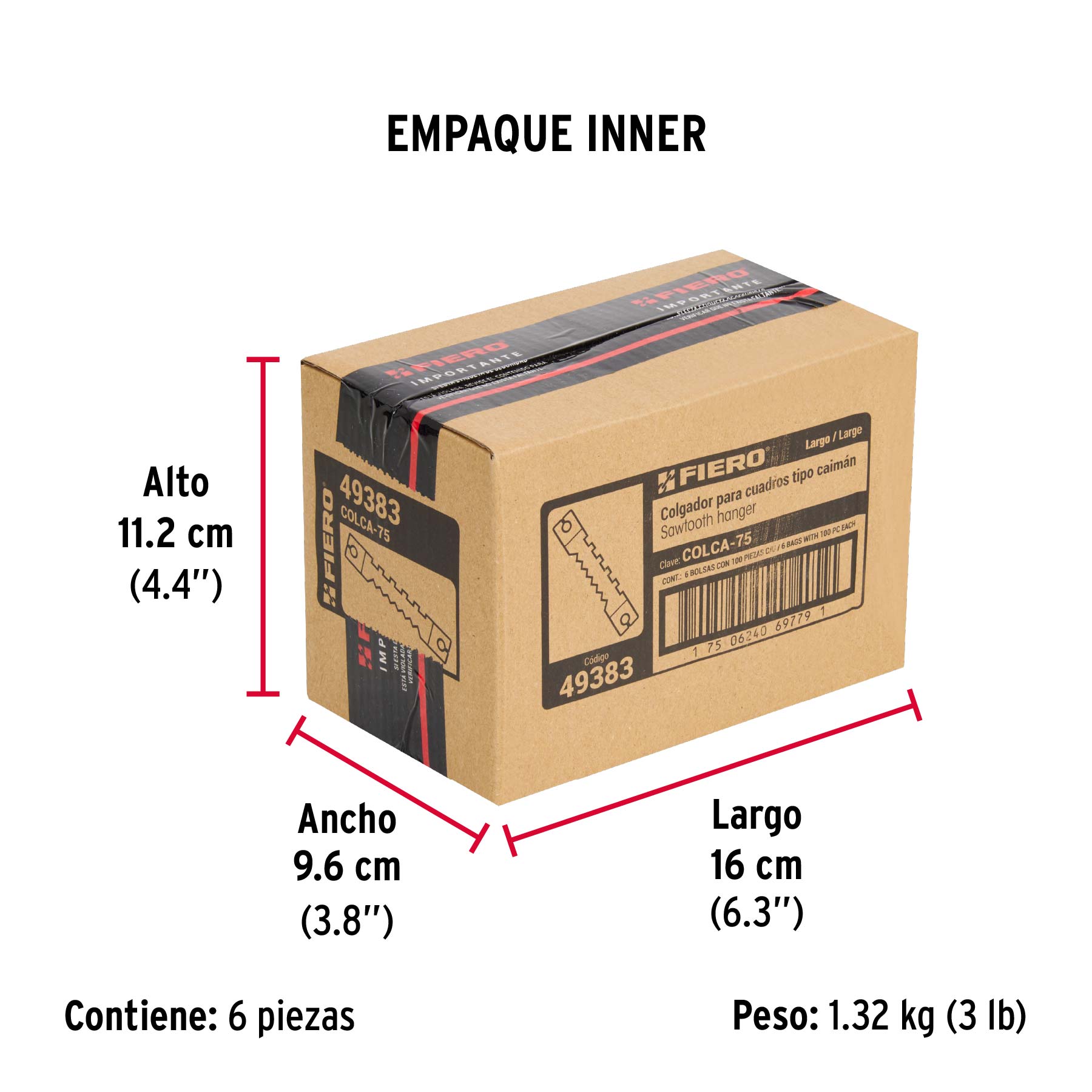Bolsa con 100 colgadores de 75 mm tipo caimán, FIERO - Empaque