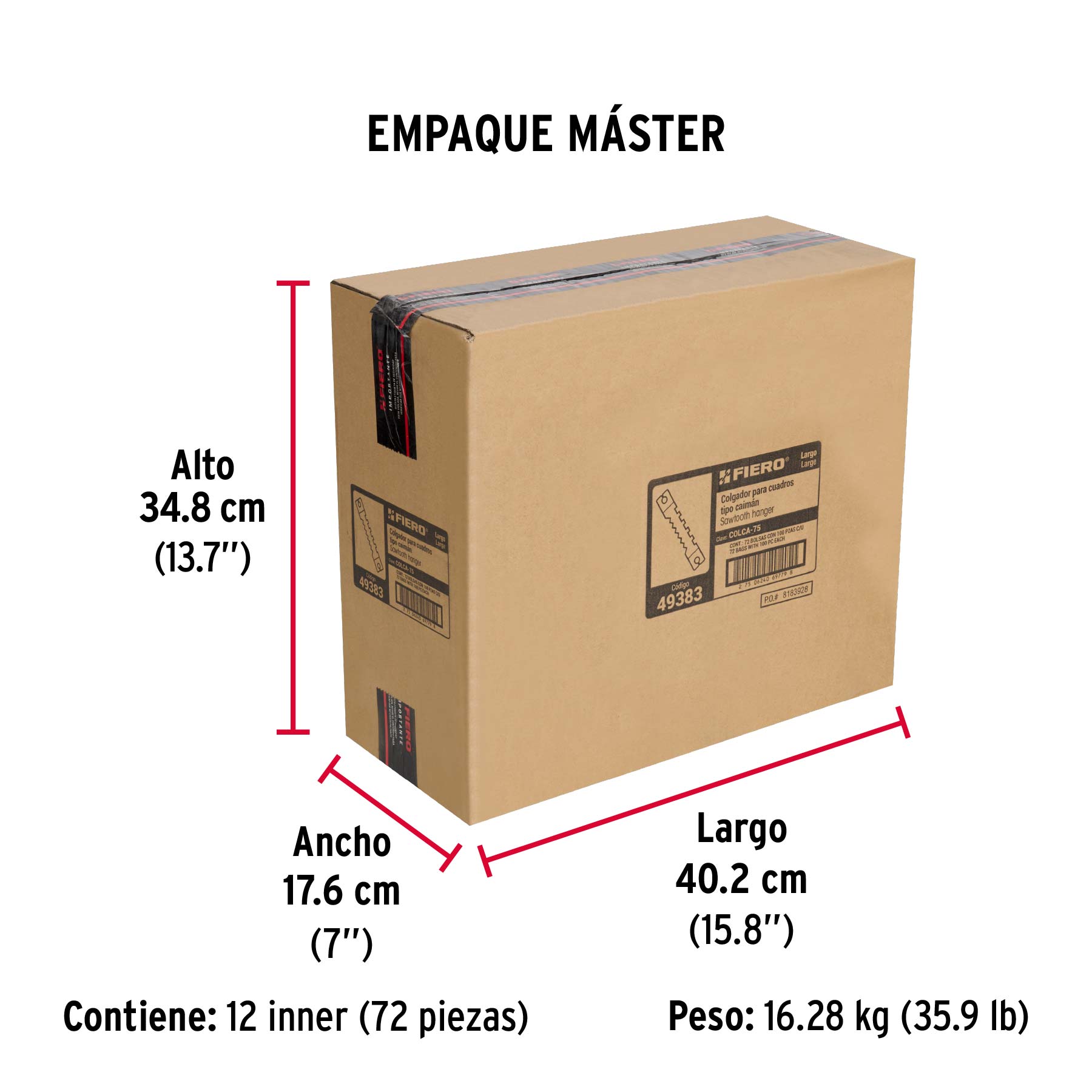 Bolsa con 100 colgadores de 75 mm tipo caimán, FIERO - Empaque