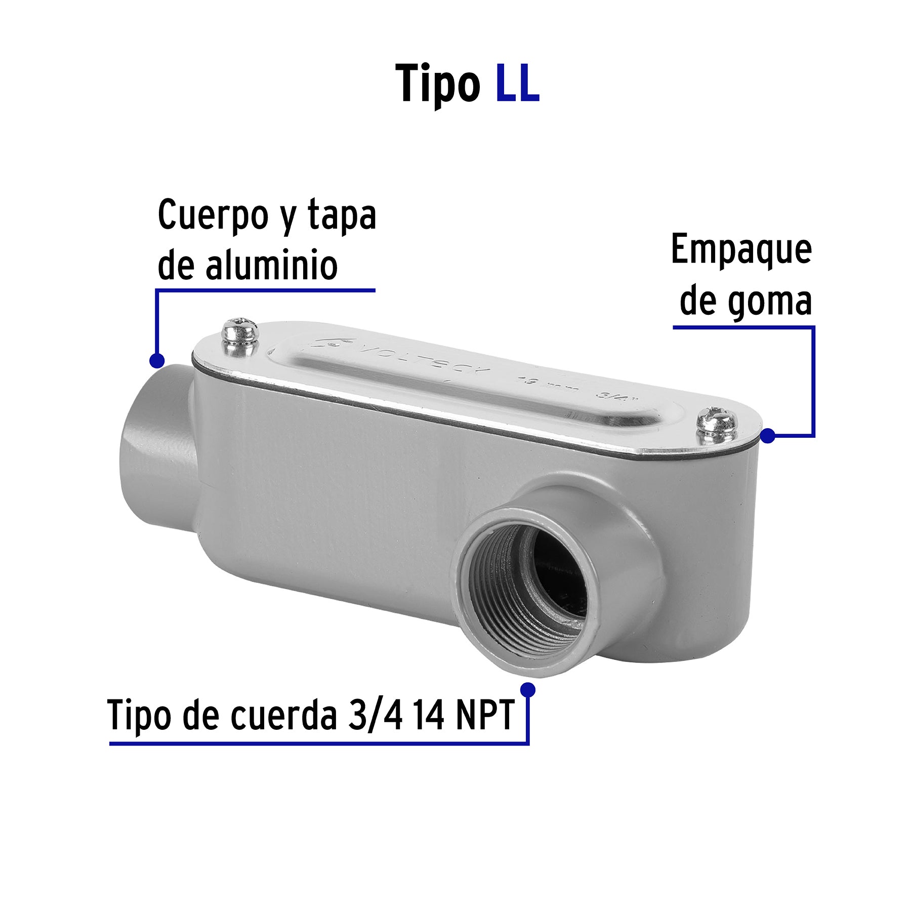 Condulet 3/4" conexión tipo LL, VOLTECK