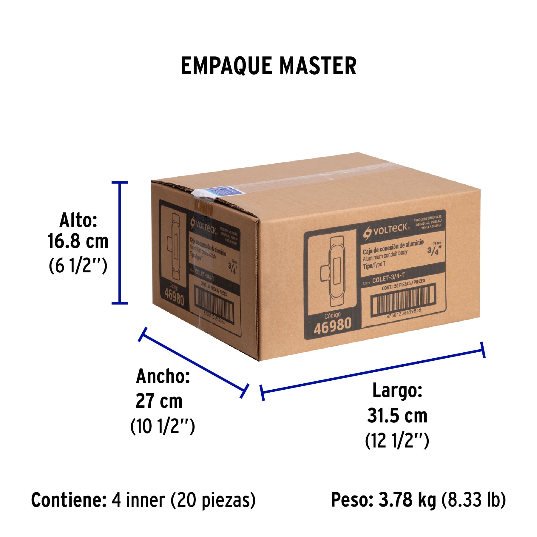 Condulet 3/4" conexión tipo T, VOLTECK - Empaque