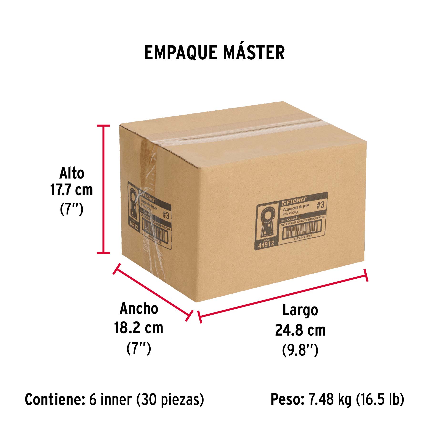 Bolsa con 100 colas de pato #3, 4 cm altura, 11.2 mm ojillo - Empaque