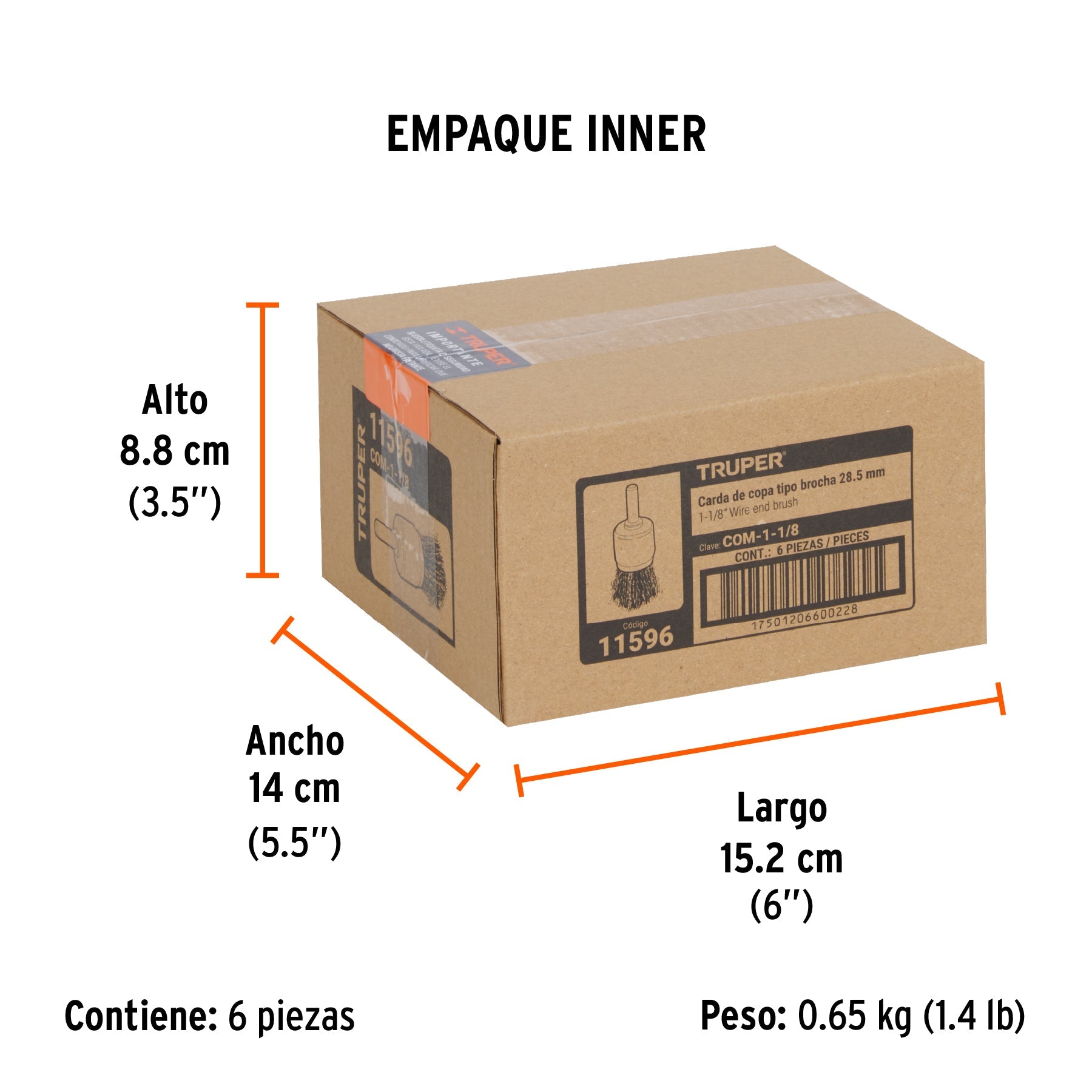 Carda tipo brocha 1-1/8" alambre grueso para taladro, TRUPER - Empaque