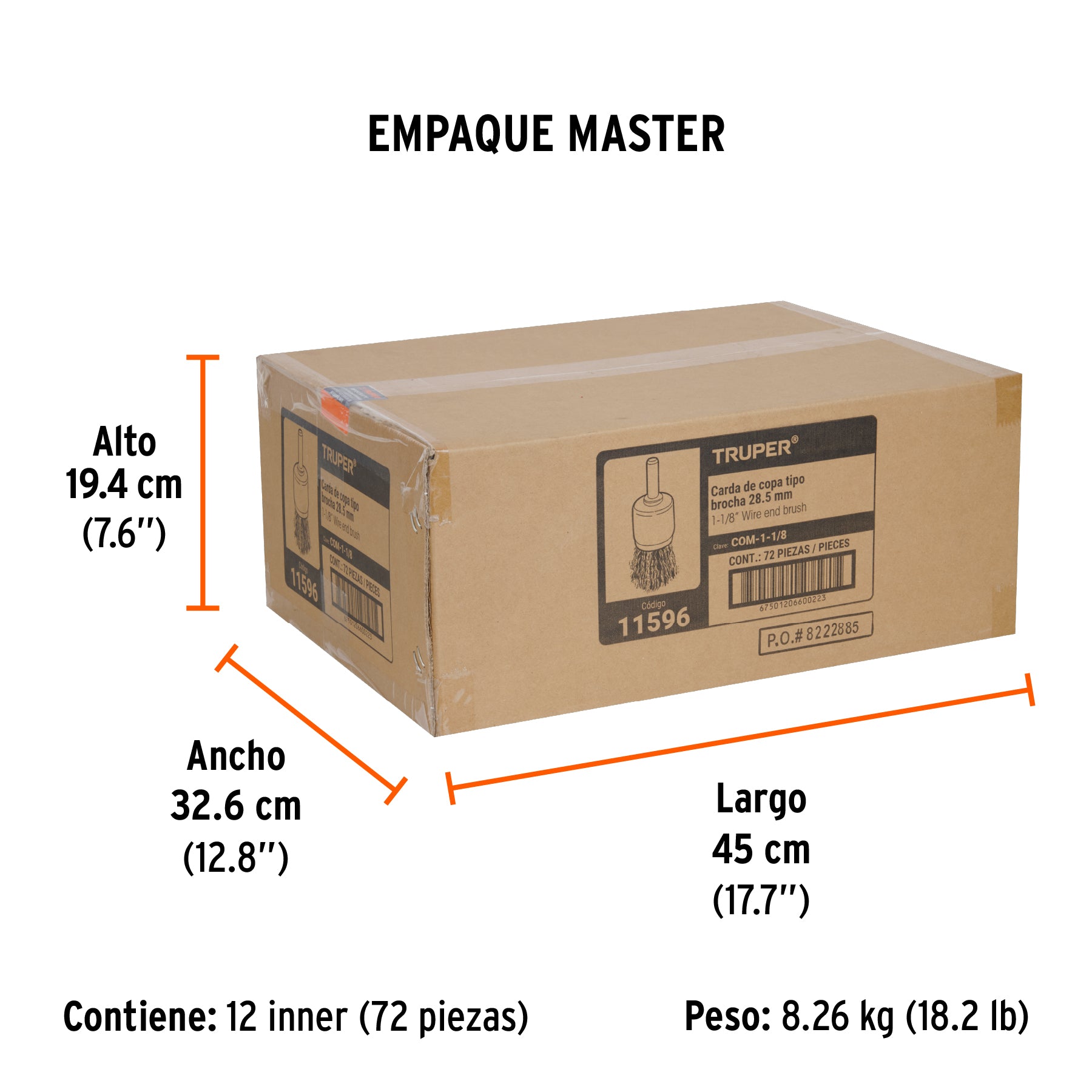 Carda tipo brocha 1-1/8" alambre grueso para taladro, TRUPER - Empaque