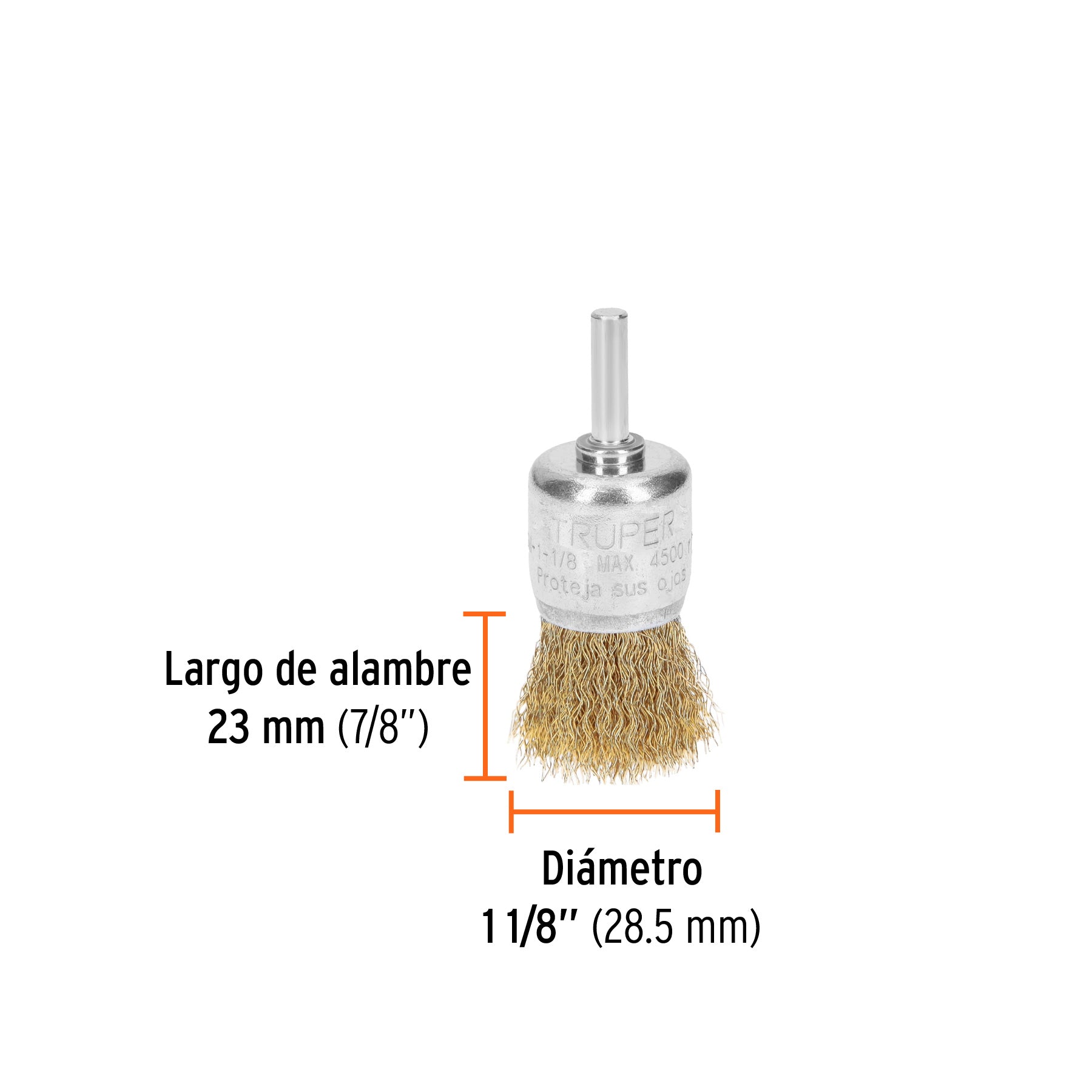 Carda tipo brocha 1-1/8" alambre grueso para taladro, TRUPER