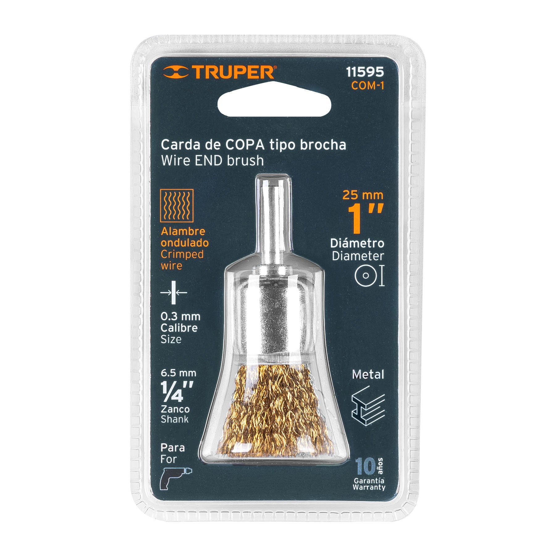 Carda tipo brocha 1" alambre grueso para taladro, TRUPER