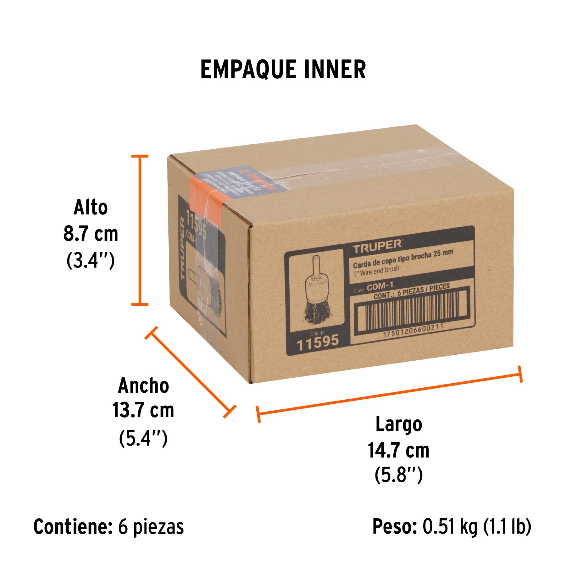 Carda tipo brocha 1" alambre grueso para taladro, TRUPER - Empaque